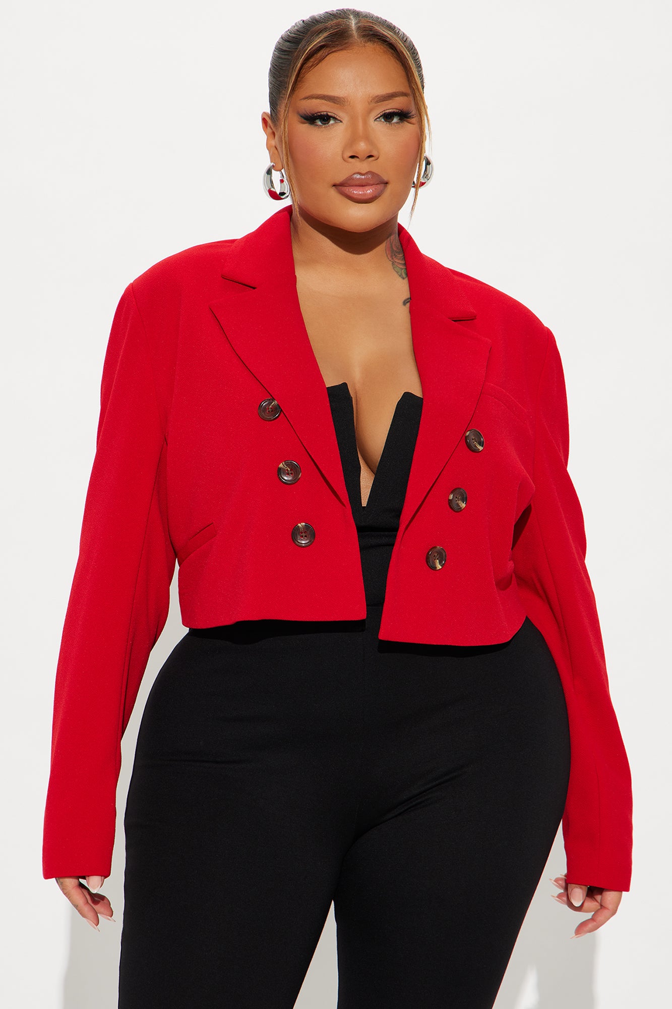 Take The Lead Cropped Blazer - Red - Image 4