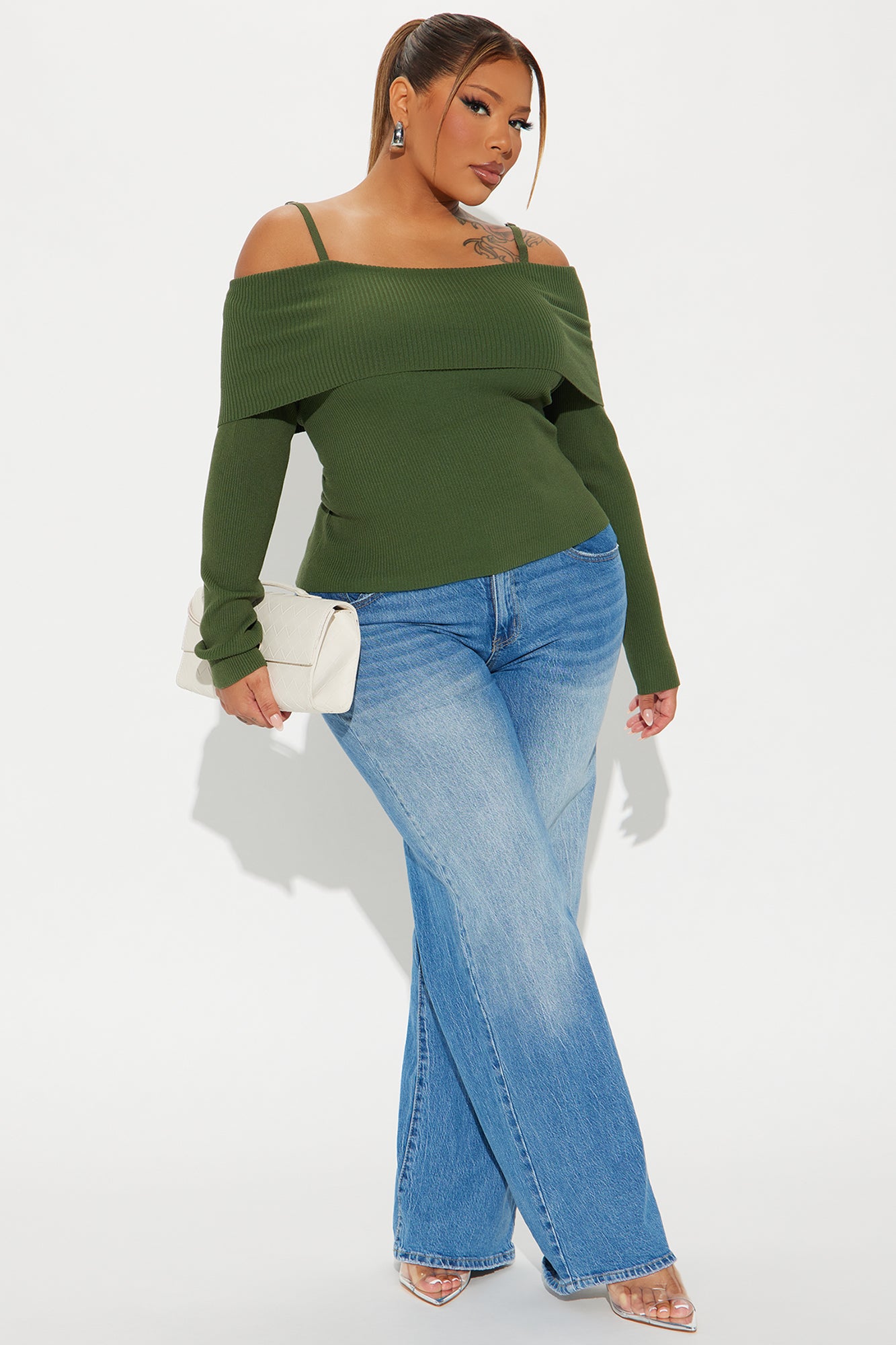 Morgan Off Shoulder Sweater - Olive - Image 5