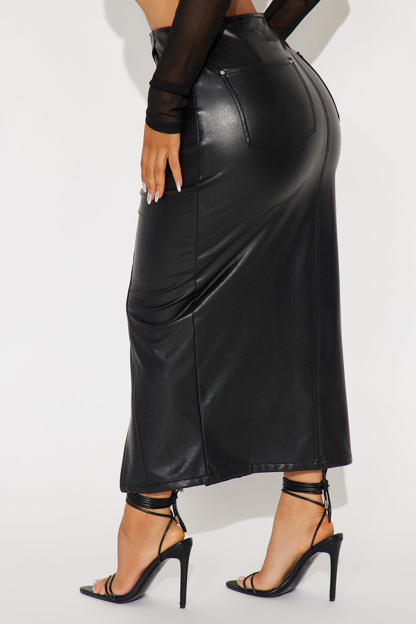 Under Radar Faux Leather Midi Skirt - Black - Image 3