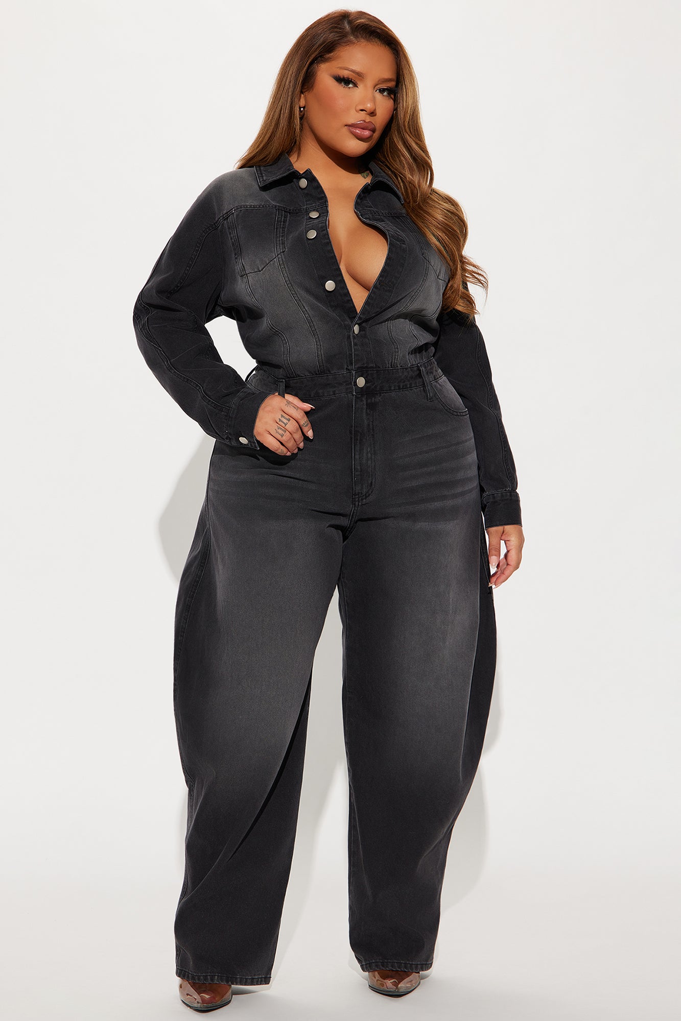 Bottom of the Barrel Denim Jumpsuit - Black - Image 4
