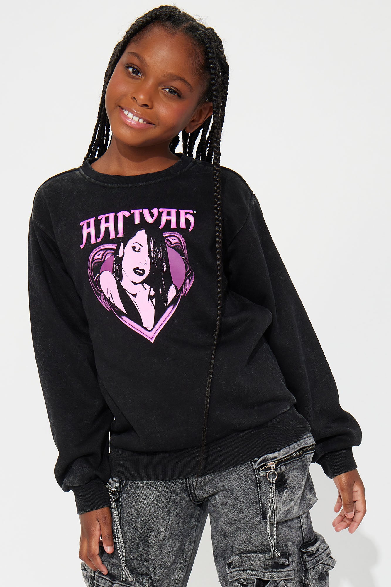 Mini Aaliyah Crew Fleece Sweatshirt - Black Wash - Image 3