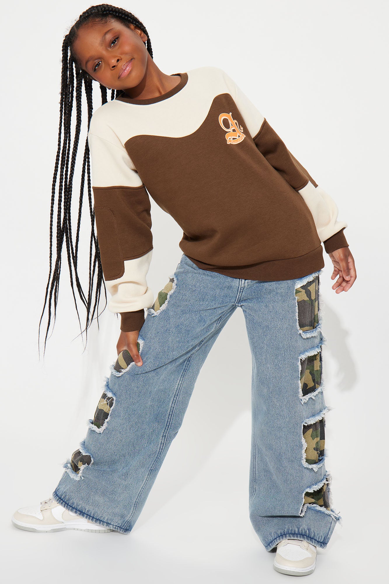 Mini Aaliyah Color Block Crew Fleece Sweatshirt - Chocolate/Combo - Image 4