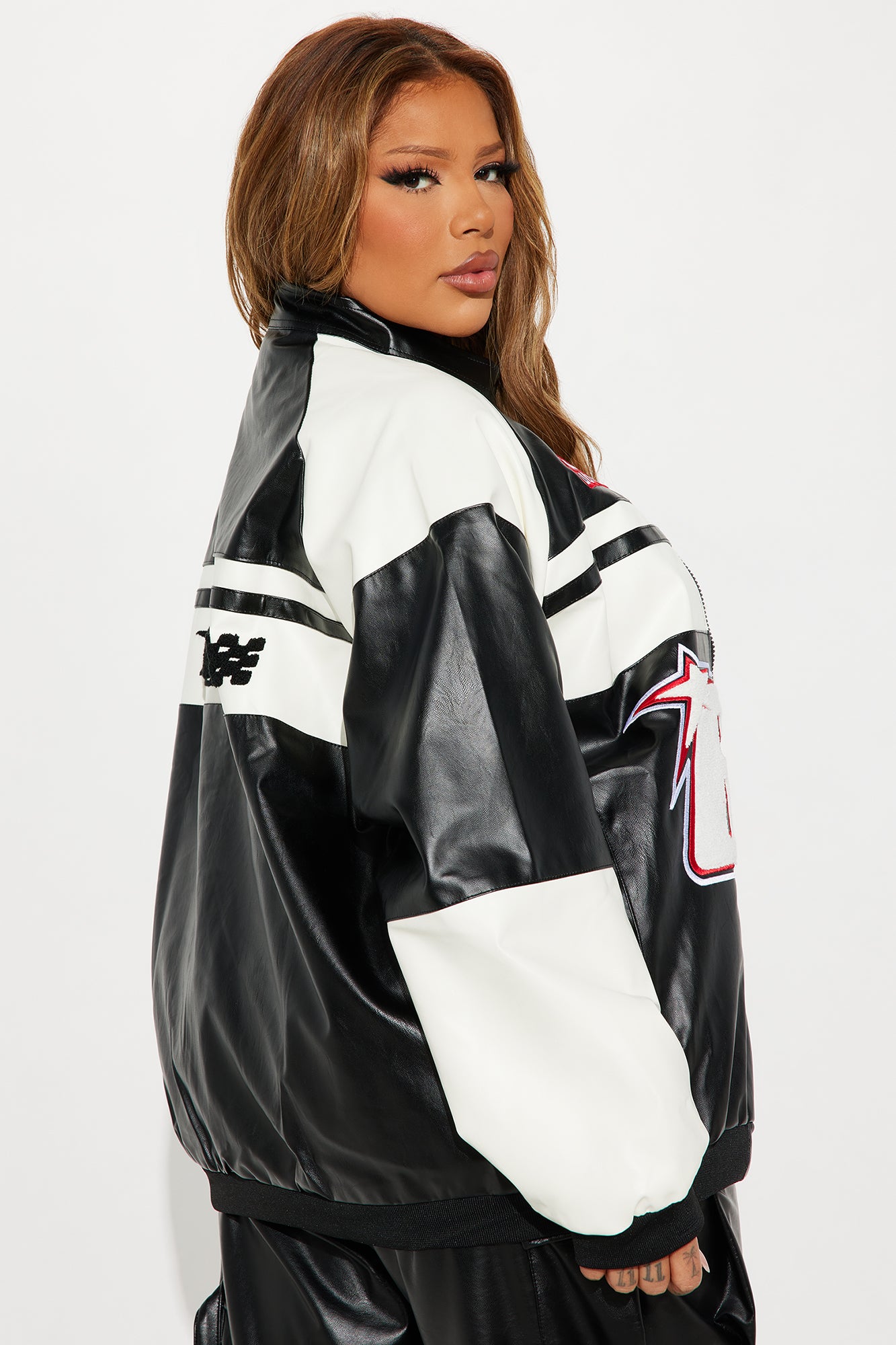 Racing Flag Bomber Jacket - Black/White - Image 12