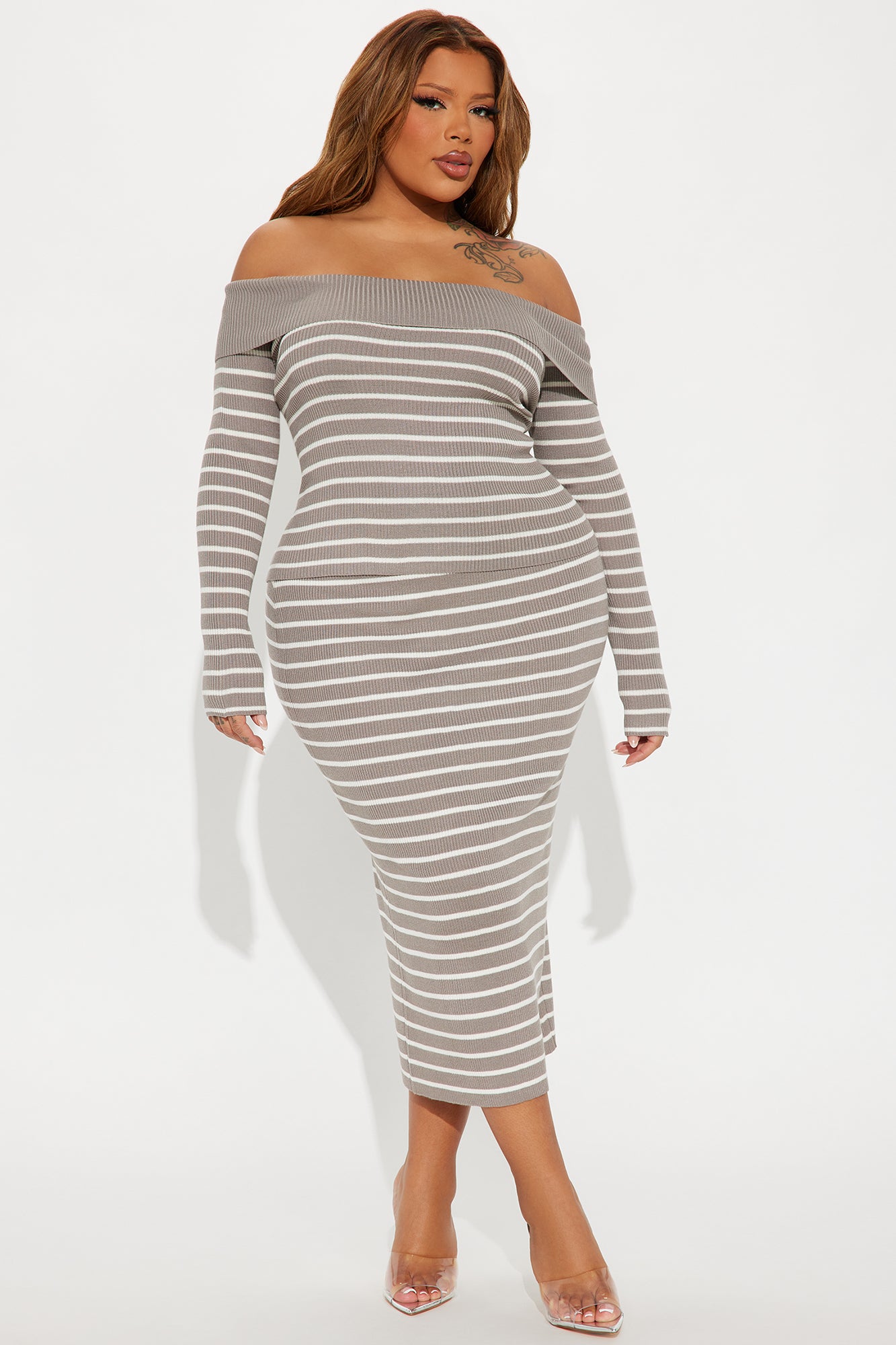 With My Bestie Striped Midi Skirt Set - Charcoal/combo - Image 4