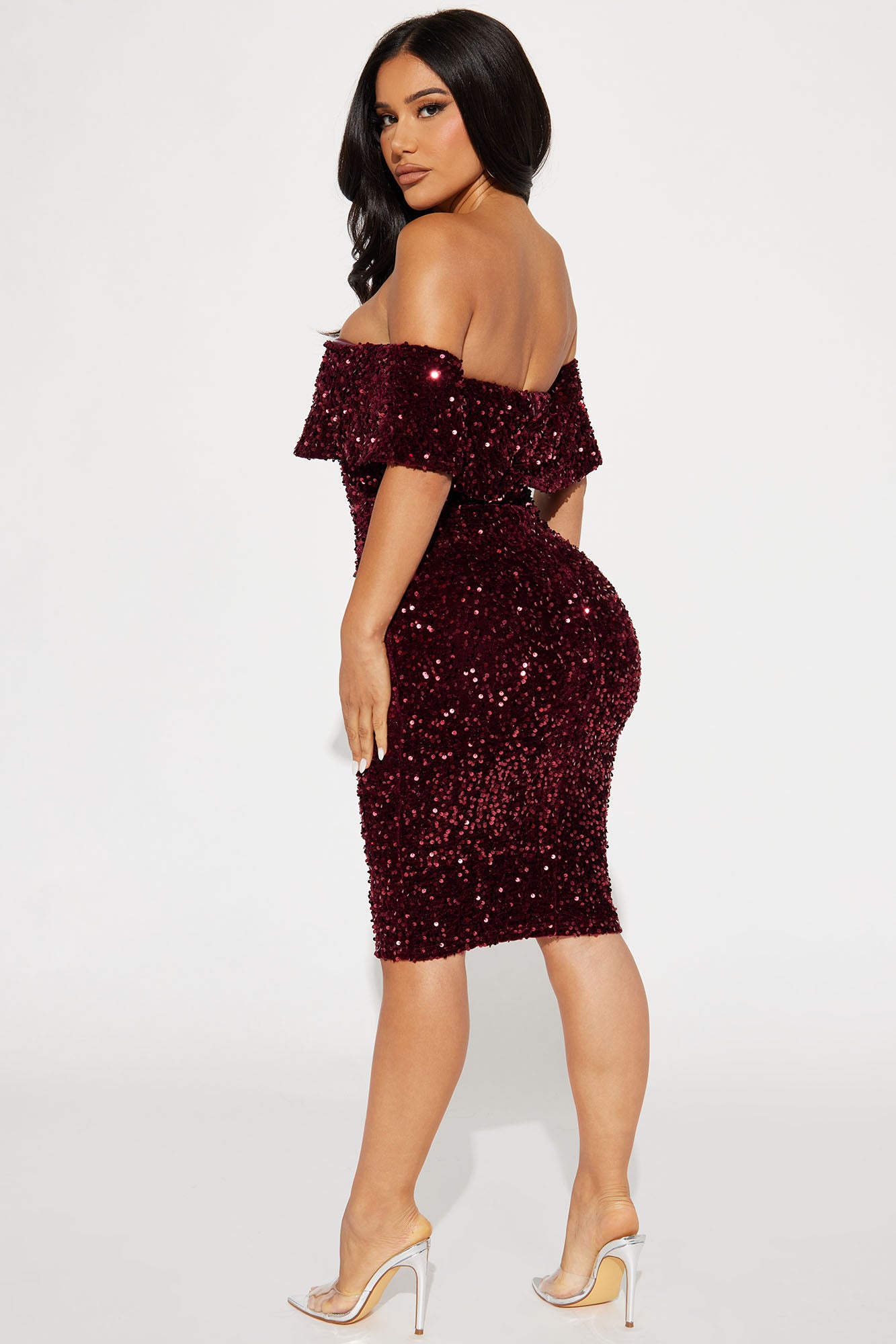 Evelyn Sequin Midi Dress - Burgundy - Image 3