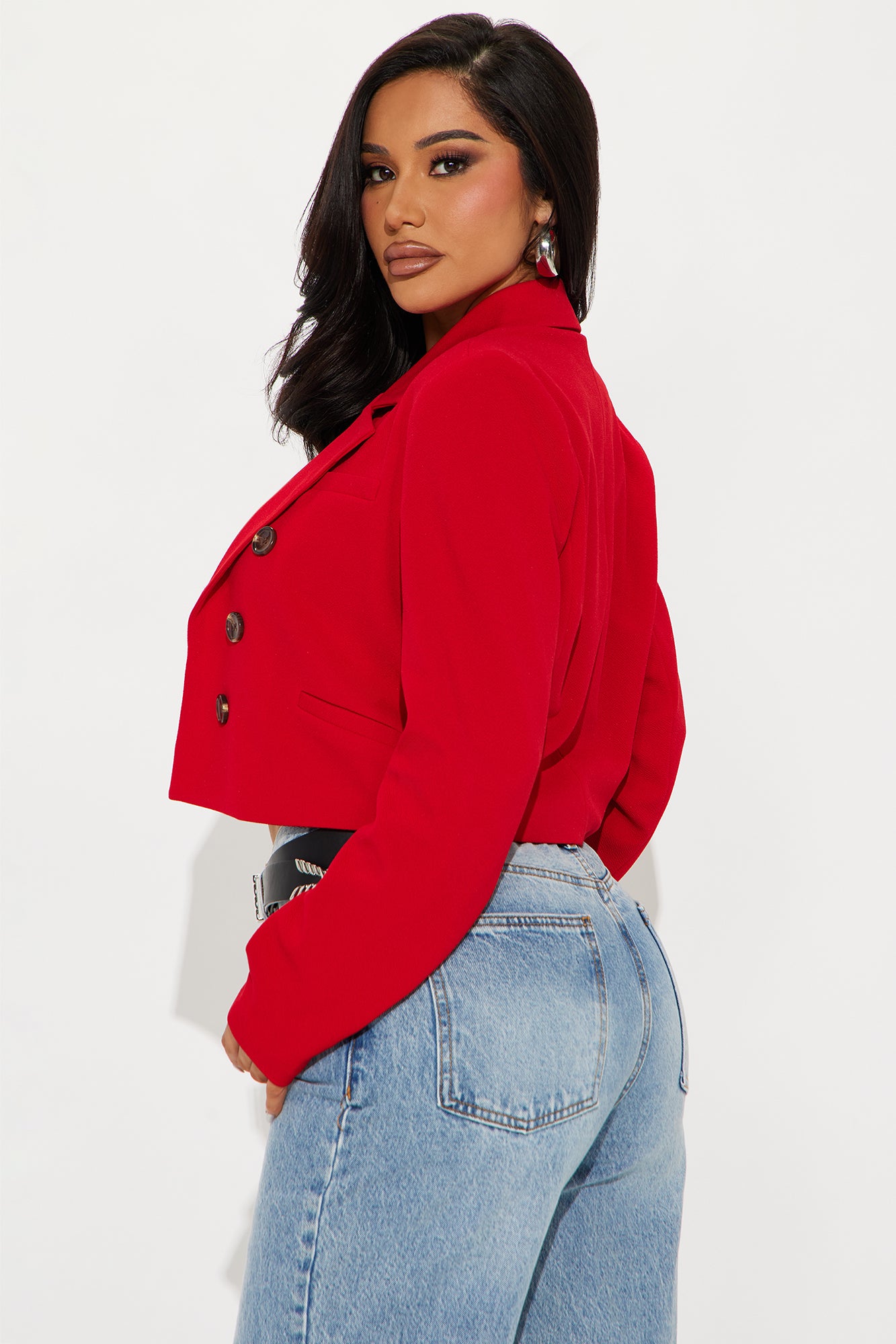 Take The Lead Cropped Blazer - Red - Image 3