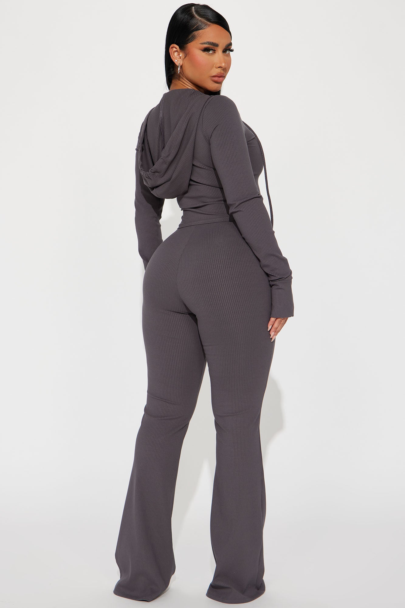 Laurie Ribbed Pant Set - Charcoal - Image 3