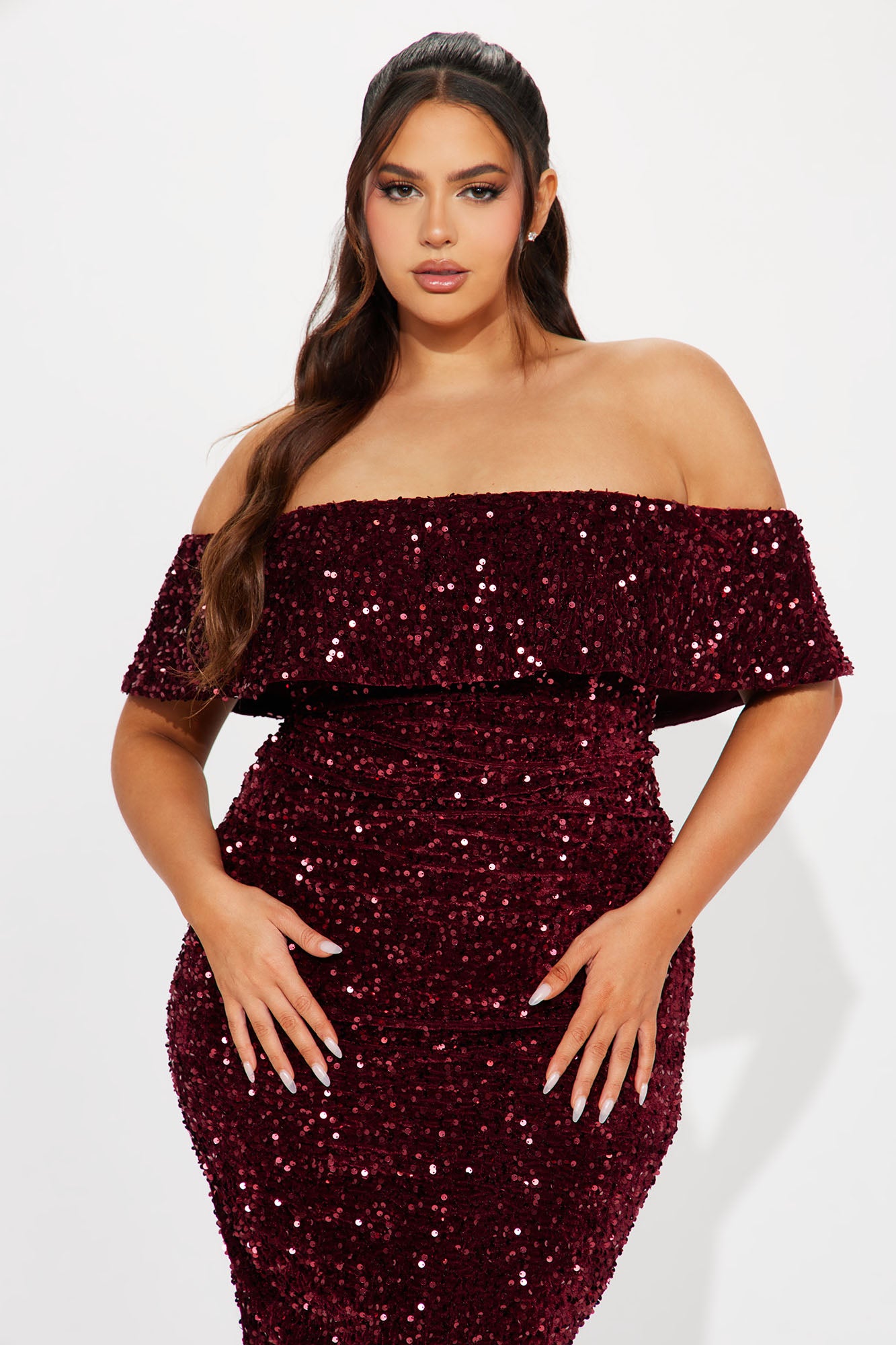 Evelyn Sequin Midi Dress - Burgundy - Image 5