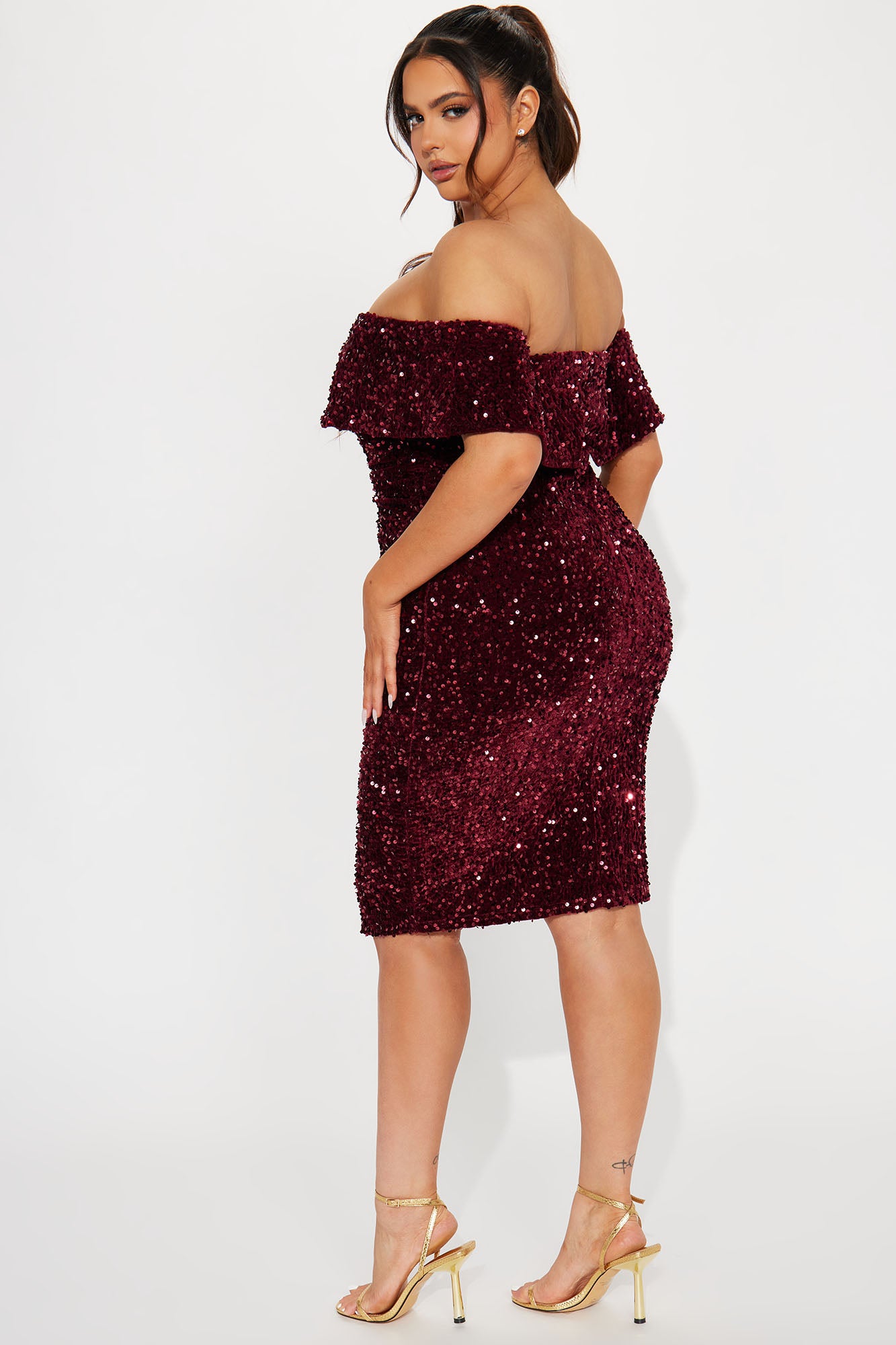 Evelyn Sequin Midi Dress - Burgundy - Image 6