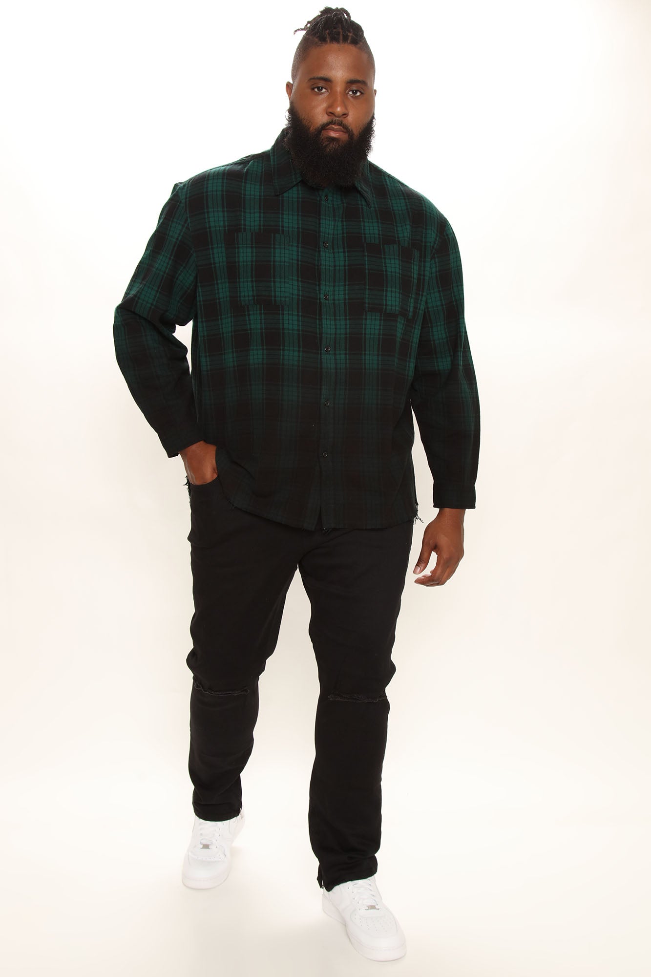 Sunset Dip Dye Flannel Shirt - Green/Black - Image 7