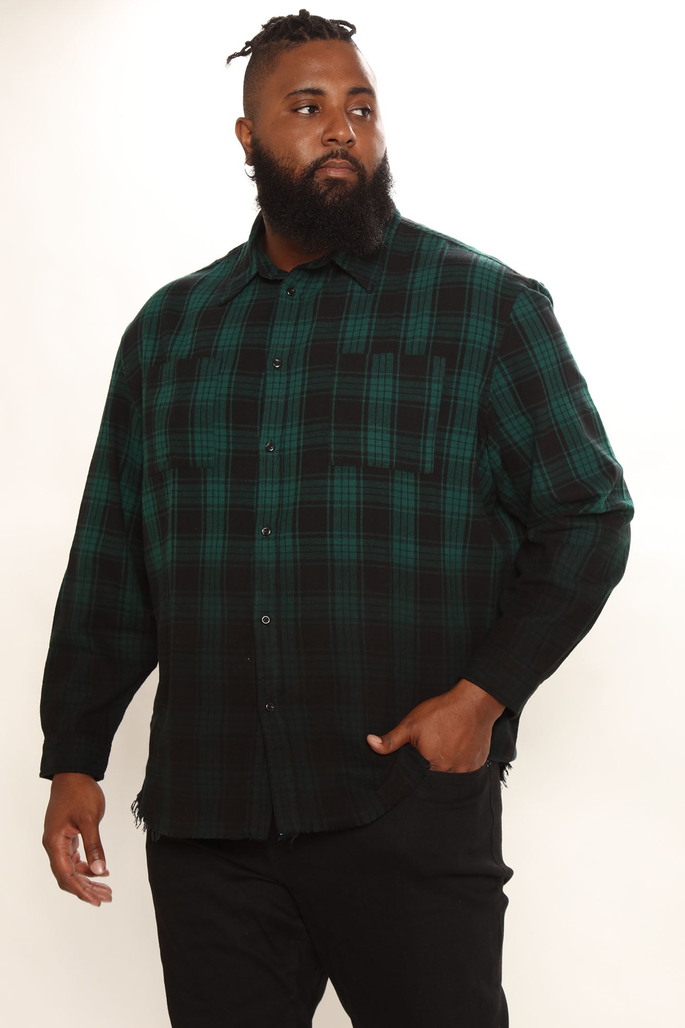 Sunset Dip Dye Flannel Shirt - Green/Black - Image 3