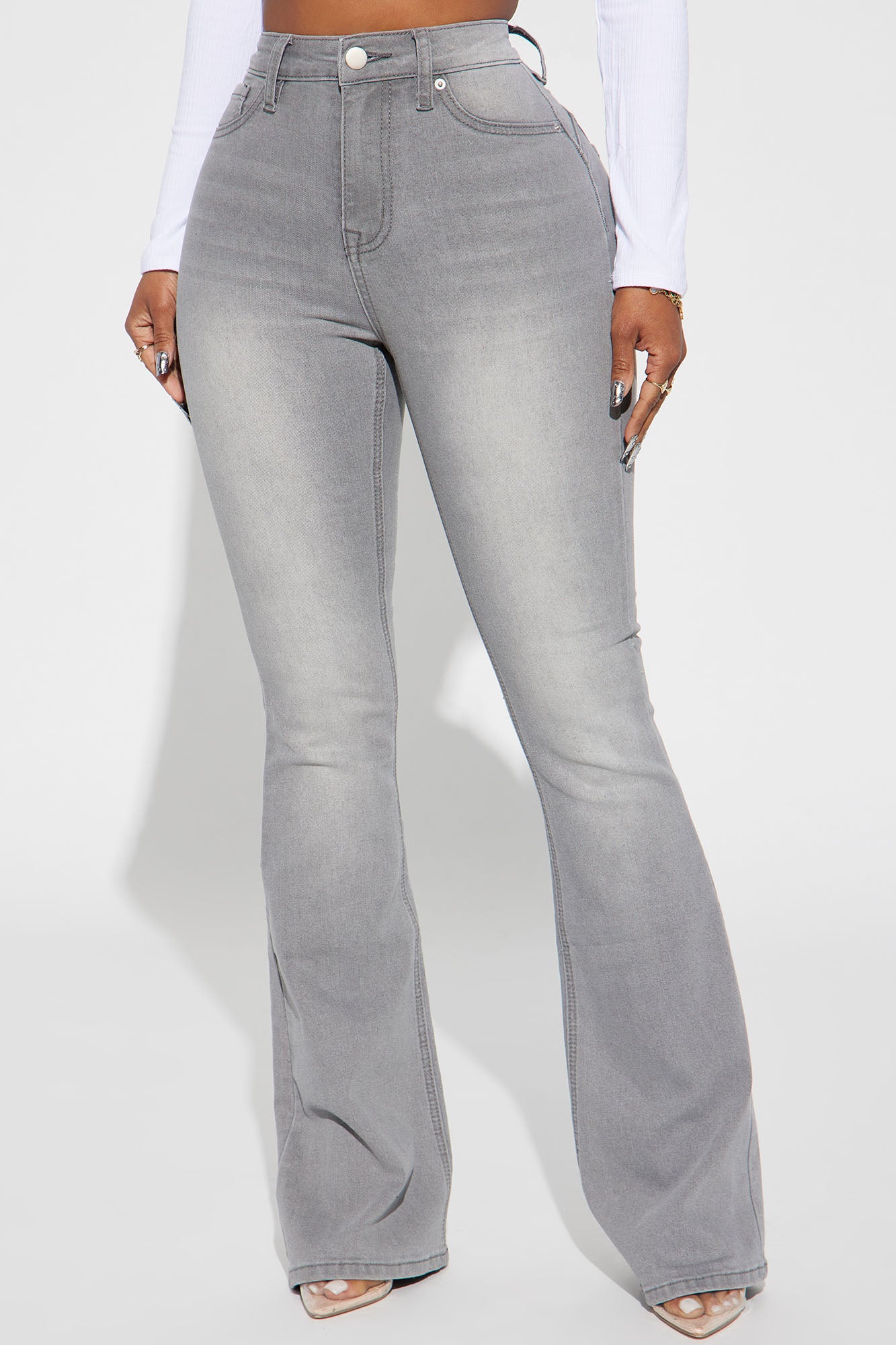 Audrey Booty Lifting Stretch Flare Jeans - Grey - Image 3