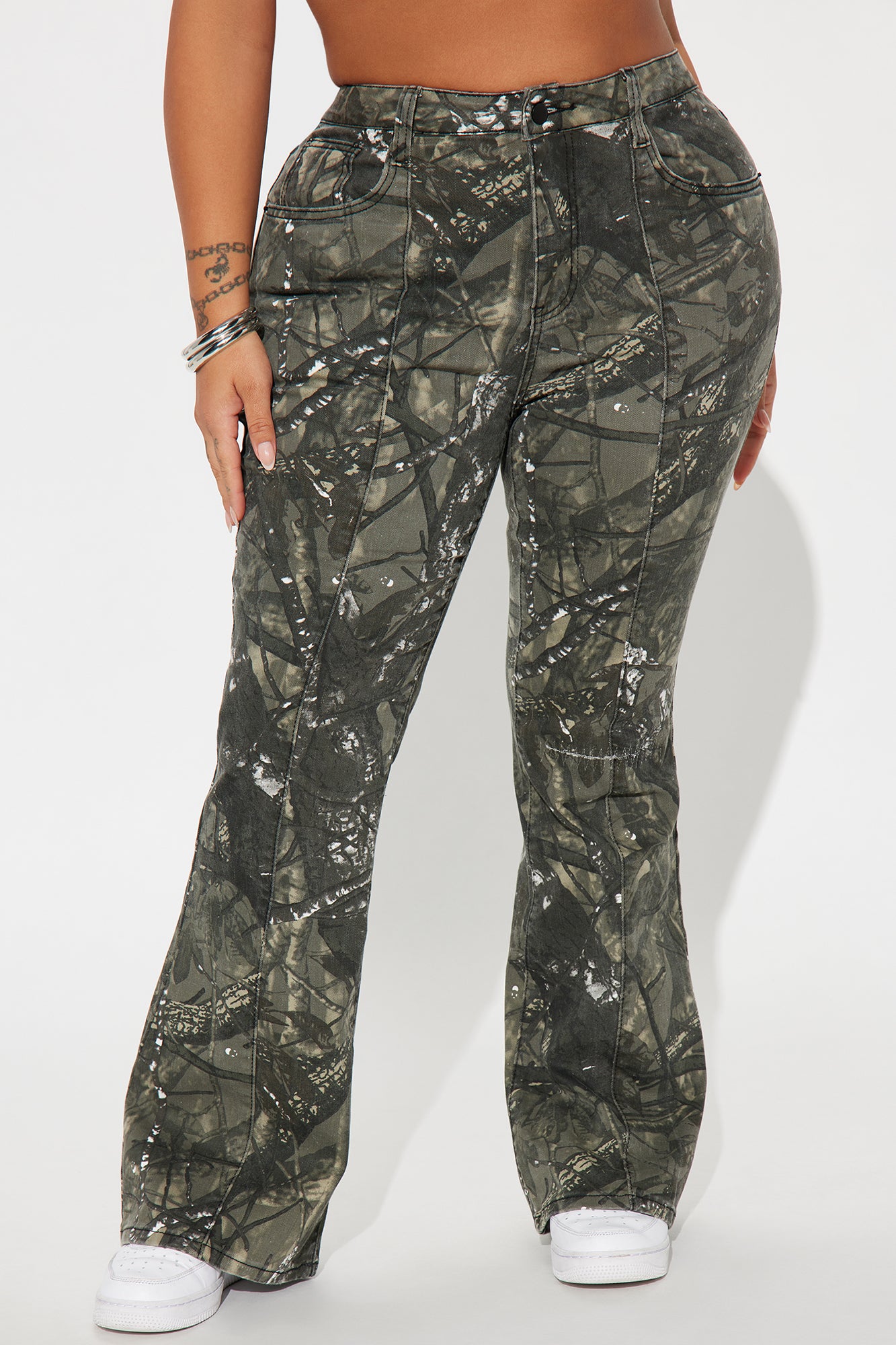 Commanding Attention Camo Stretch Flare Jeans - Black/combo - Image 5