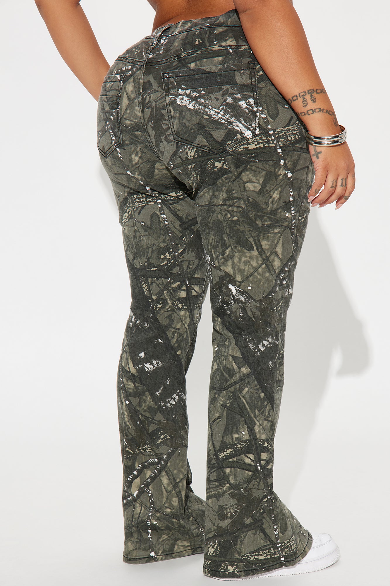 Commanding Attention Camo Stretch Flare Jeans - Black/combo - Image 6