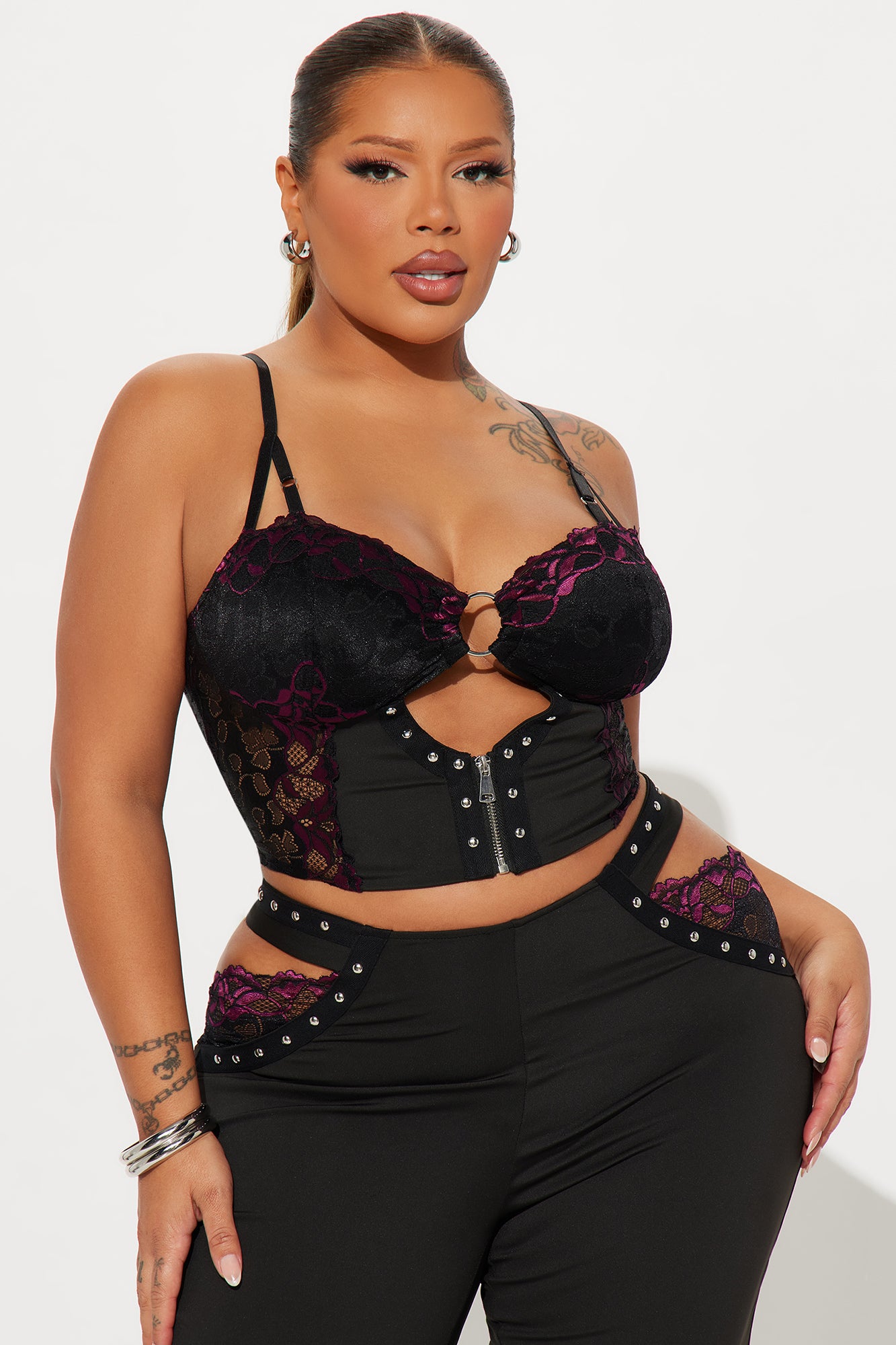 Diva Lace Flare Leg Pant Set - Black - Image 6