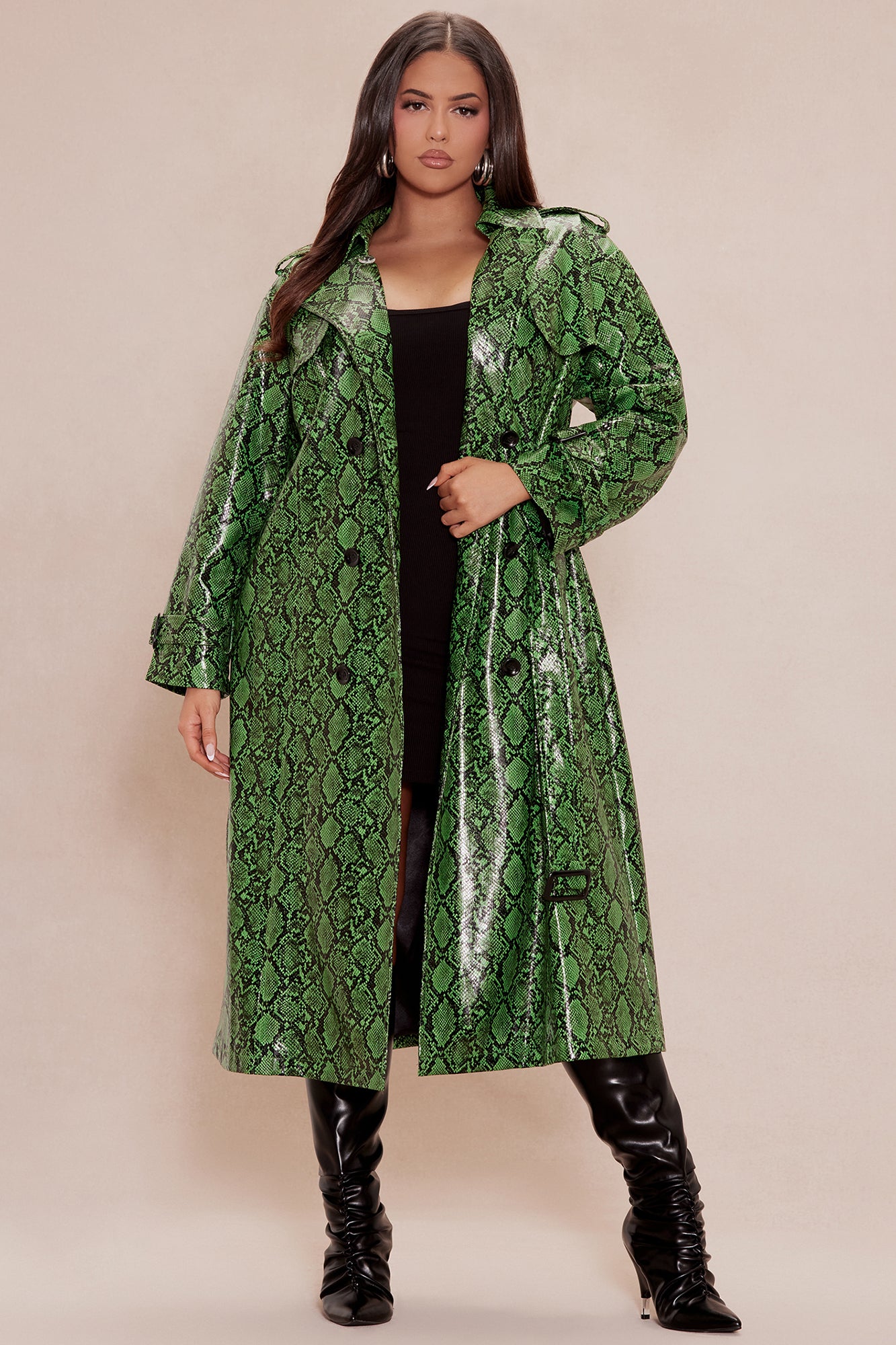 Denise Snake Trench Coat - Green/combo - Image 5