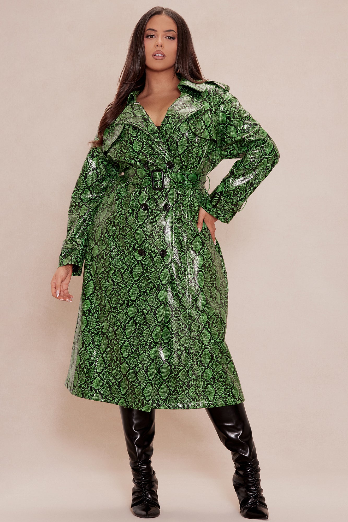 Denise Snake Trench Coat - Green/combo - Image 7