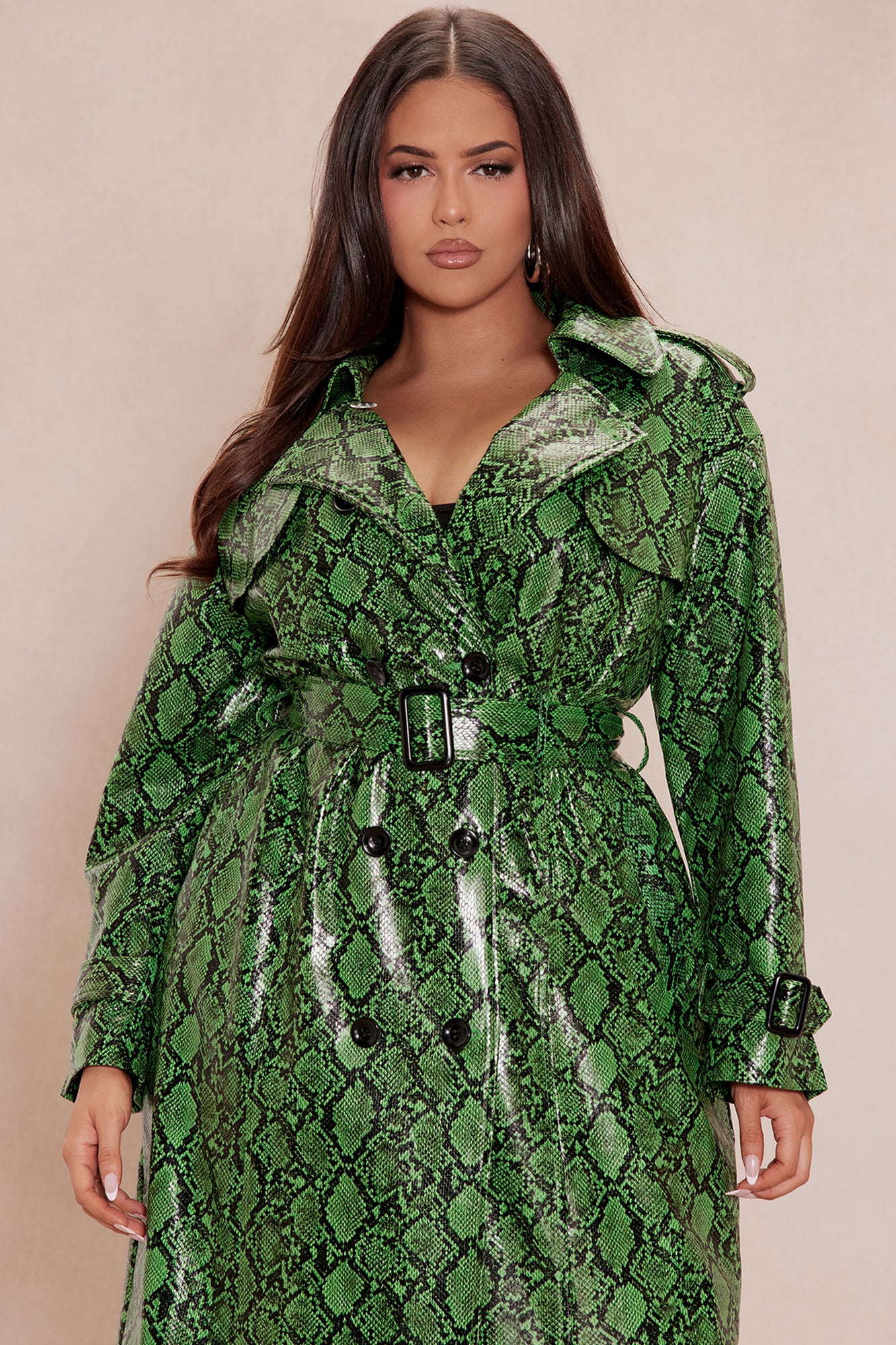 Denise Snake Trench Coat - Green/combo - Image 8