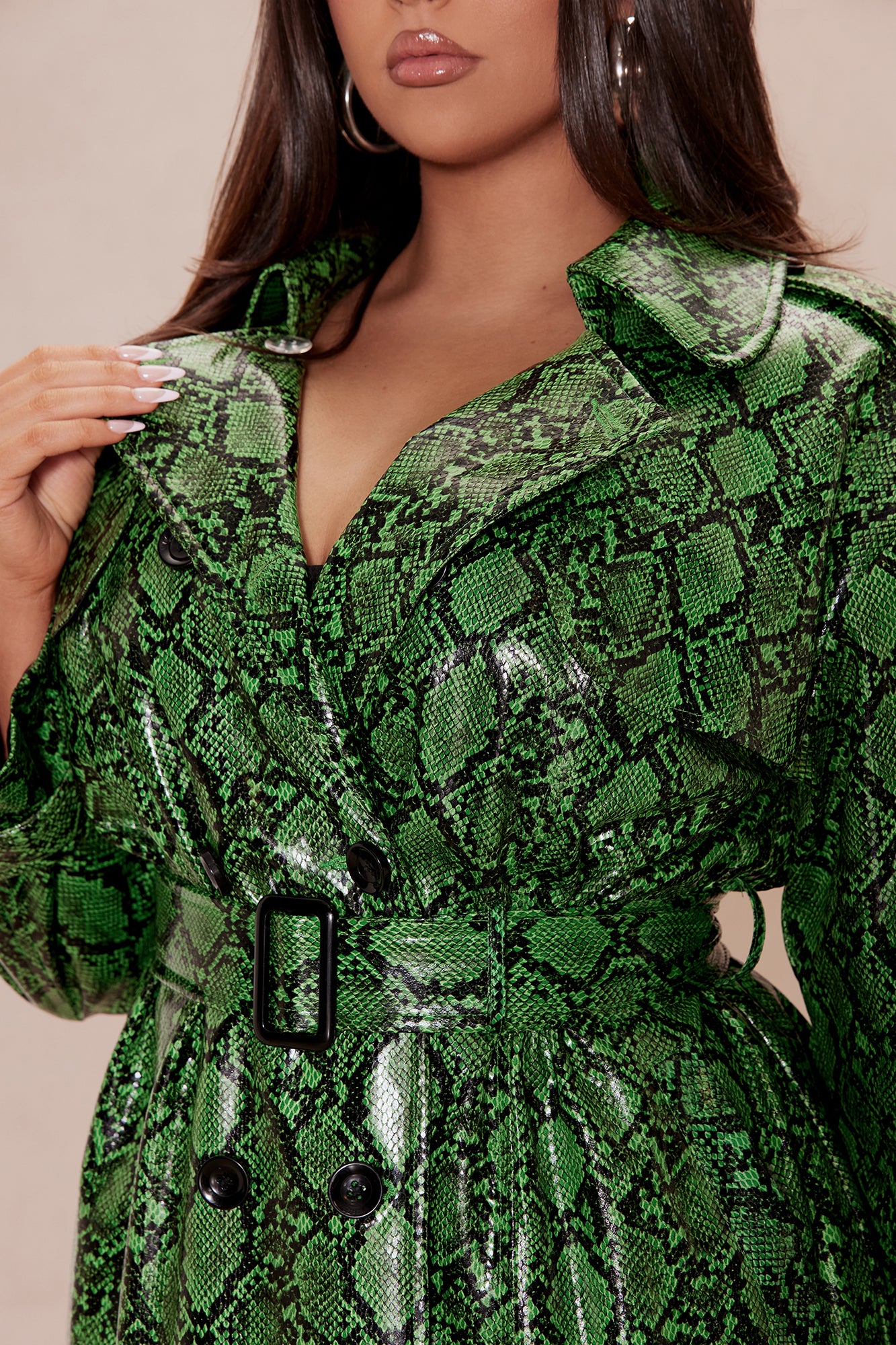 Denise Snake Trench Coat - Green/combo - Image 9