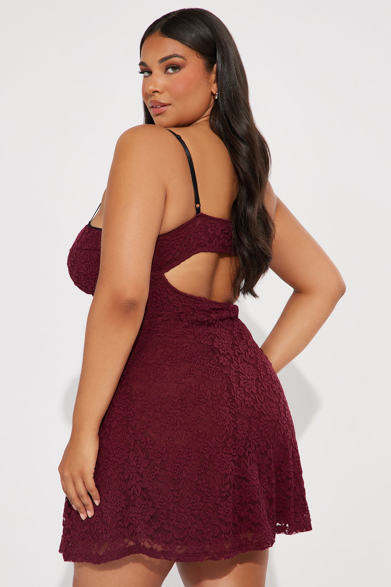 Lace Romance Mini Dress - Burgundy - Image 7
