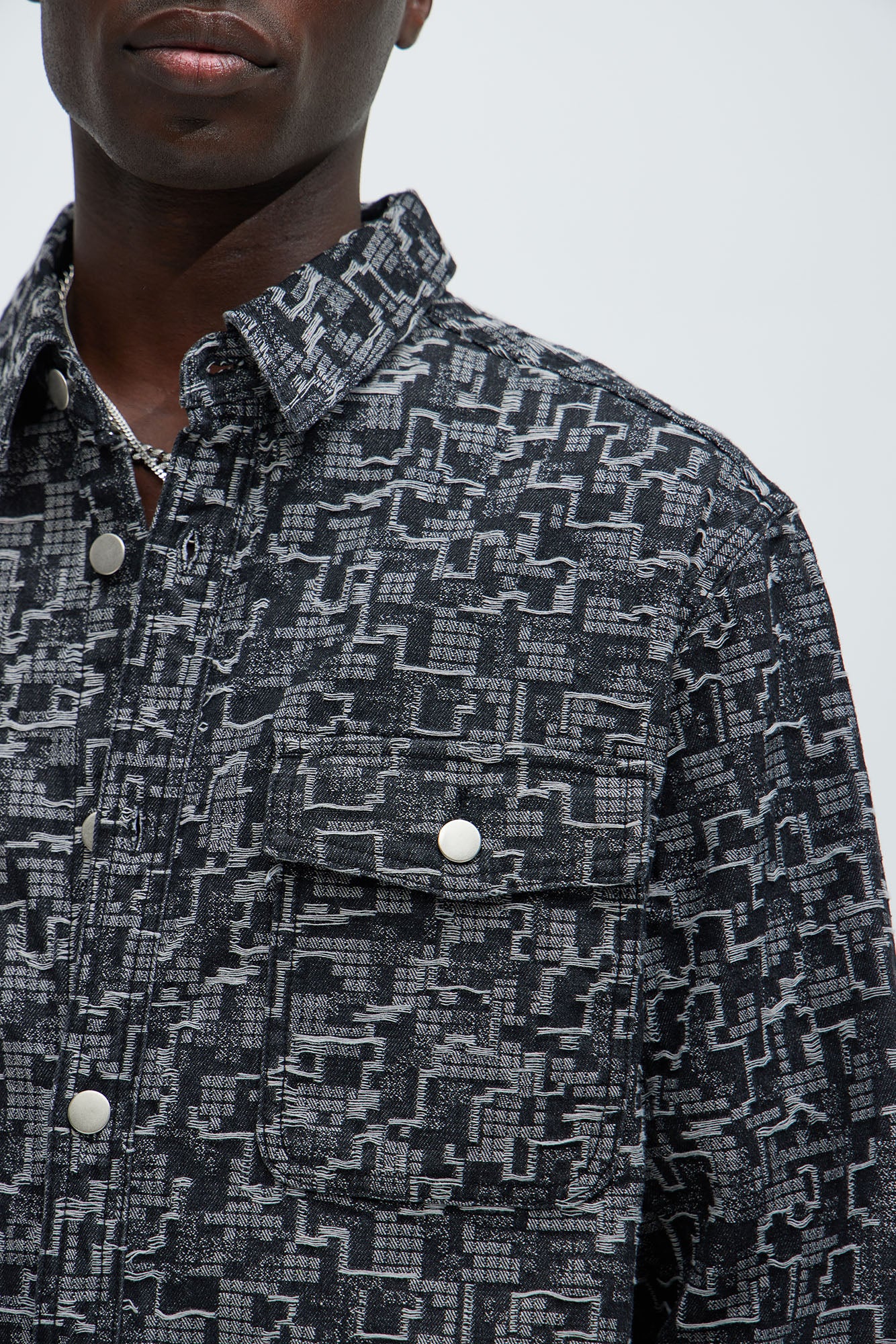 Arrow Jacquard Button Up Shirt - Black Wash - Image 3