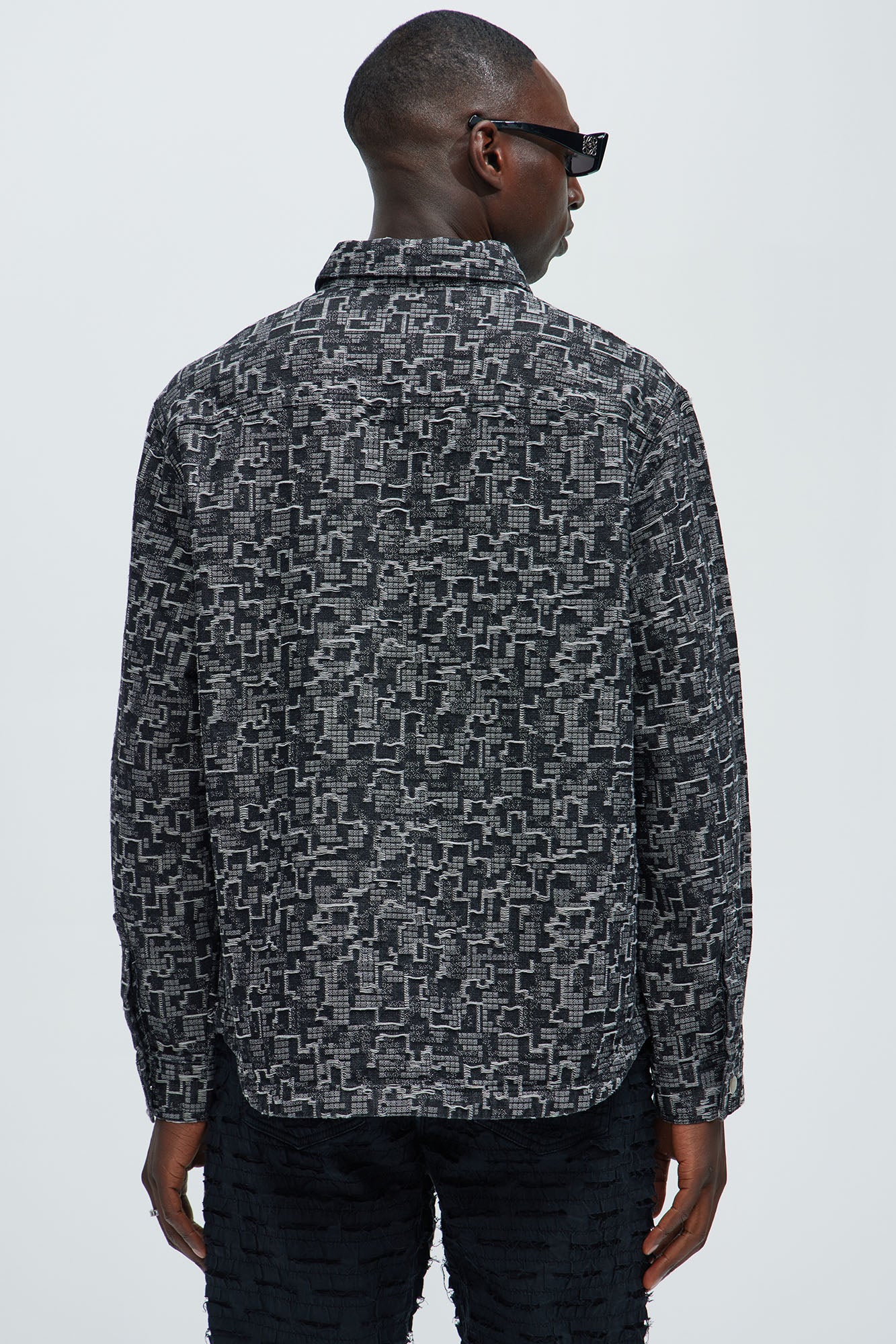 Arrow Jacquard Button Up Shirt - Black Wash - Image 4