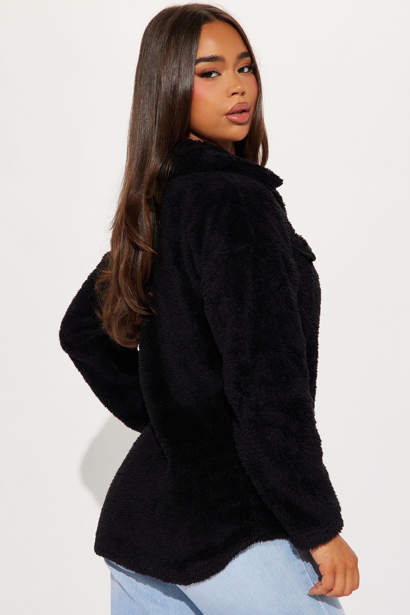 Feels Like Fall Sherpa Shacket - Black - Image 4
