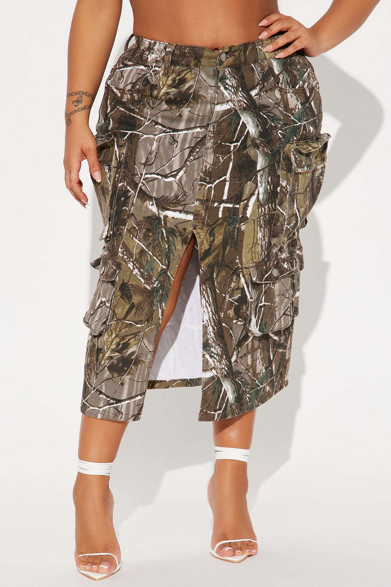 Somewhere Out There Tree Camo Midi Skirt - Olive/combo - Image 5