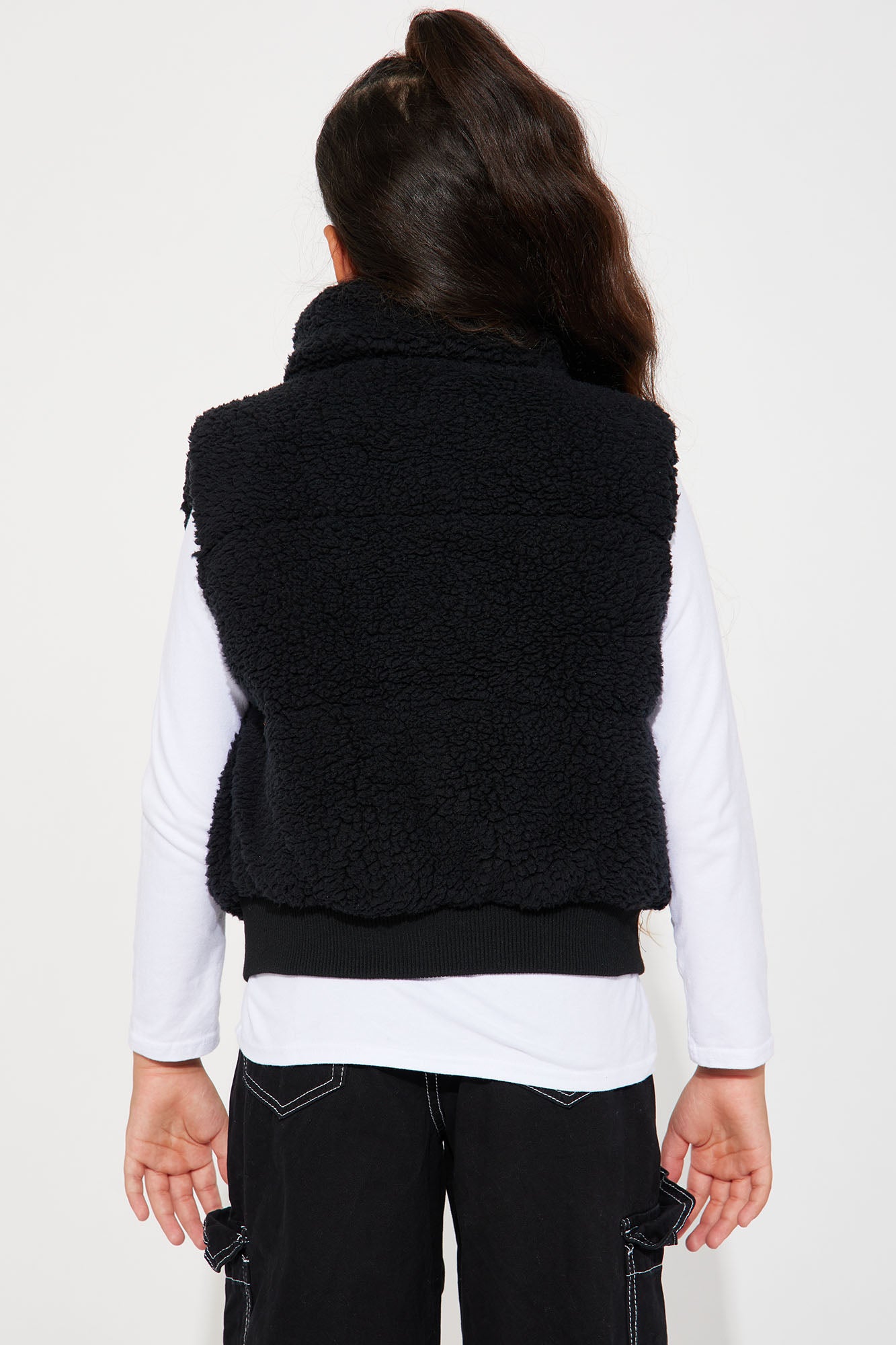 Mini Kiara Sherpa Puffer Vest - Black - Image 4