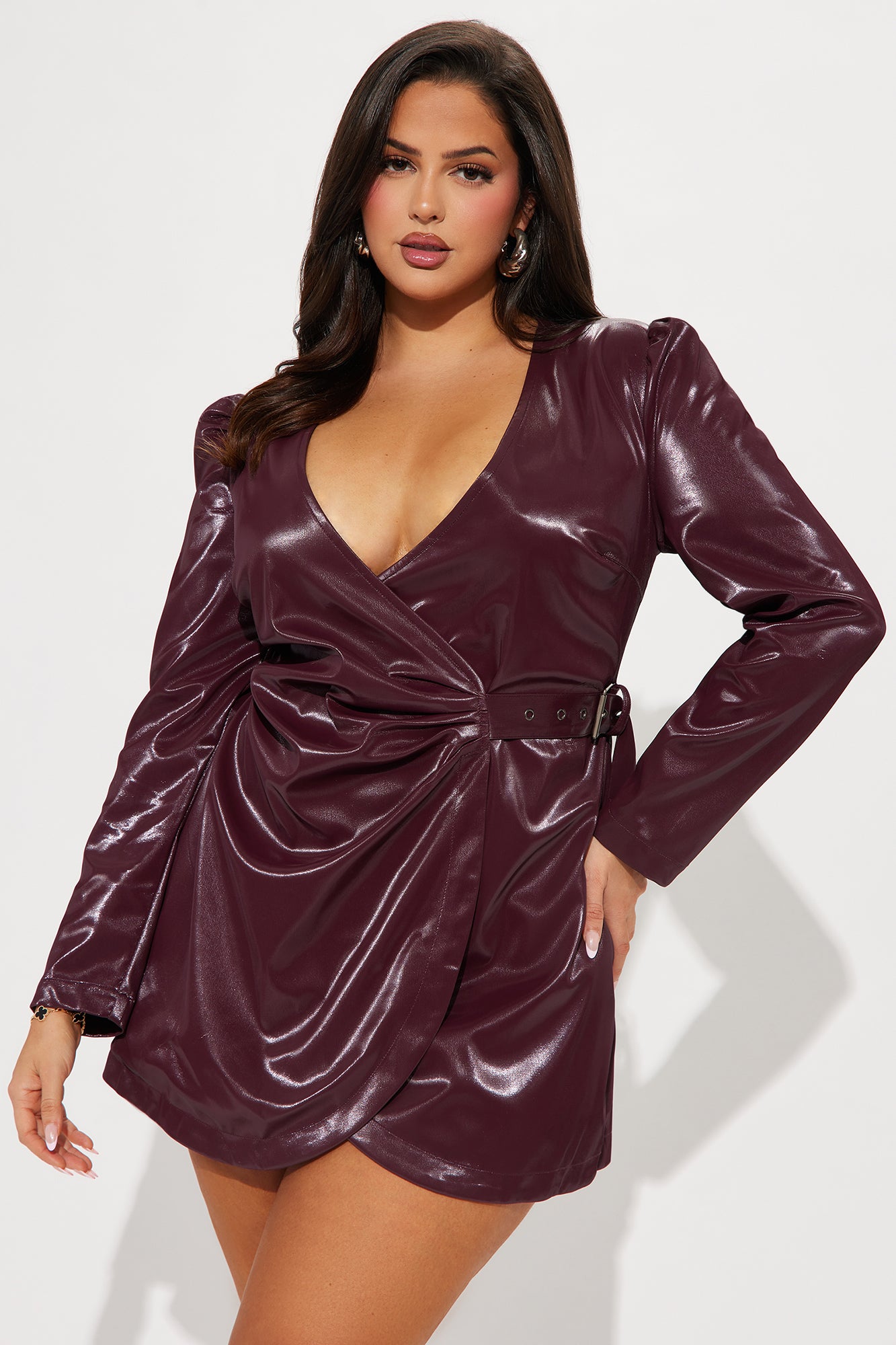 Scarlette Faux Leather Mini Dress - Wine - Image 5