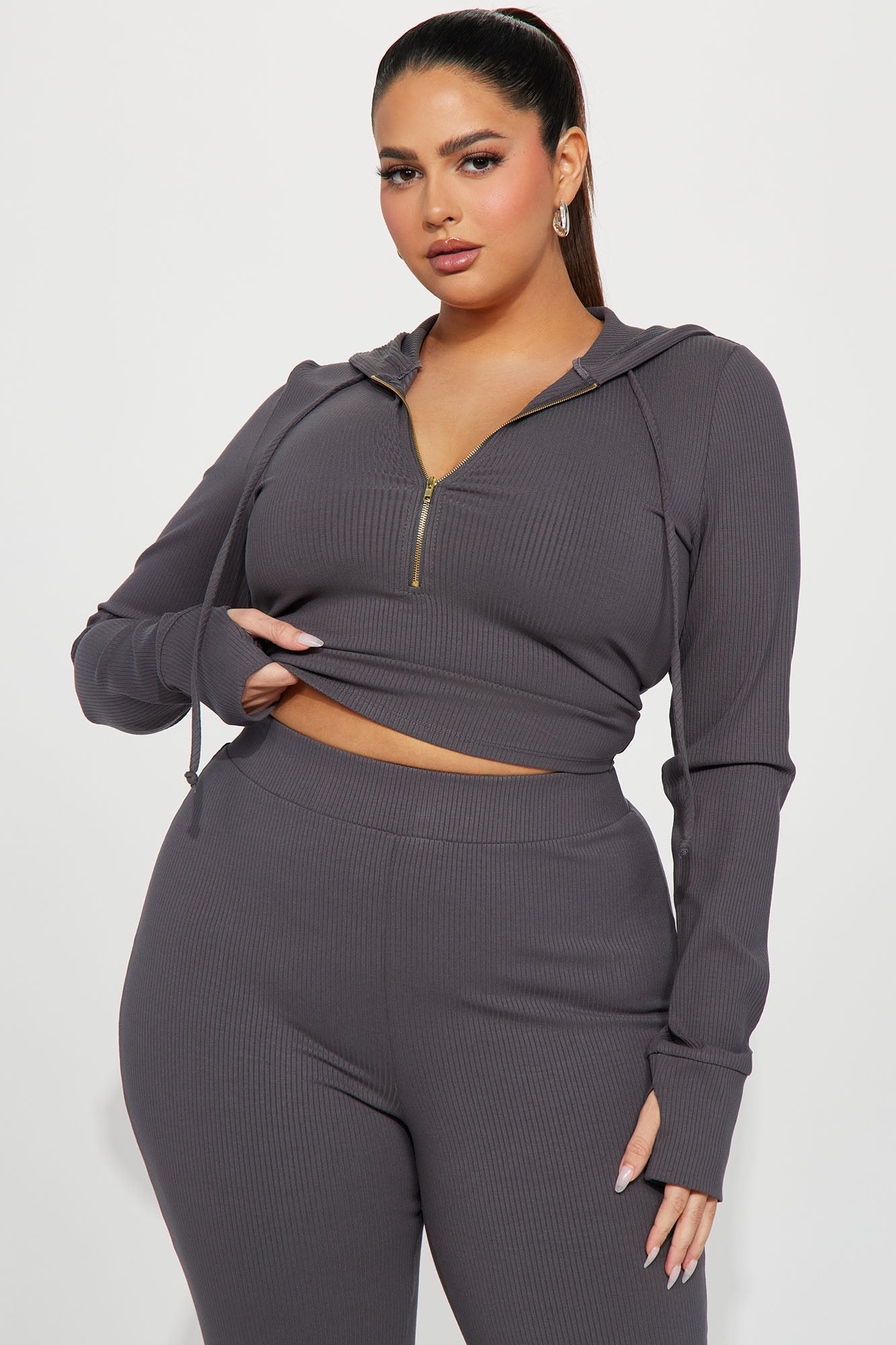 Laurie Ribbed Pant Set - Charcoal - Image 5