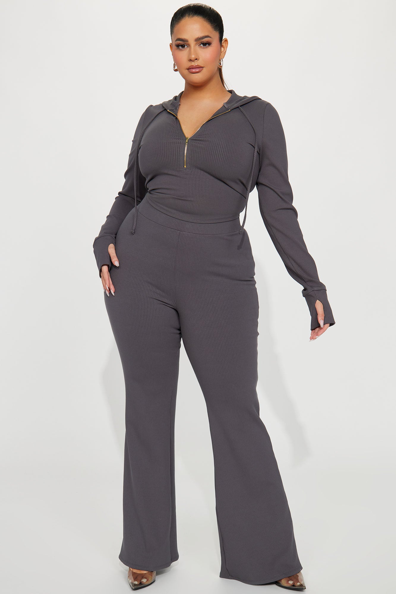 Laurie Ribbed Pant Set - Charcoal - Image 4