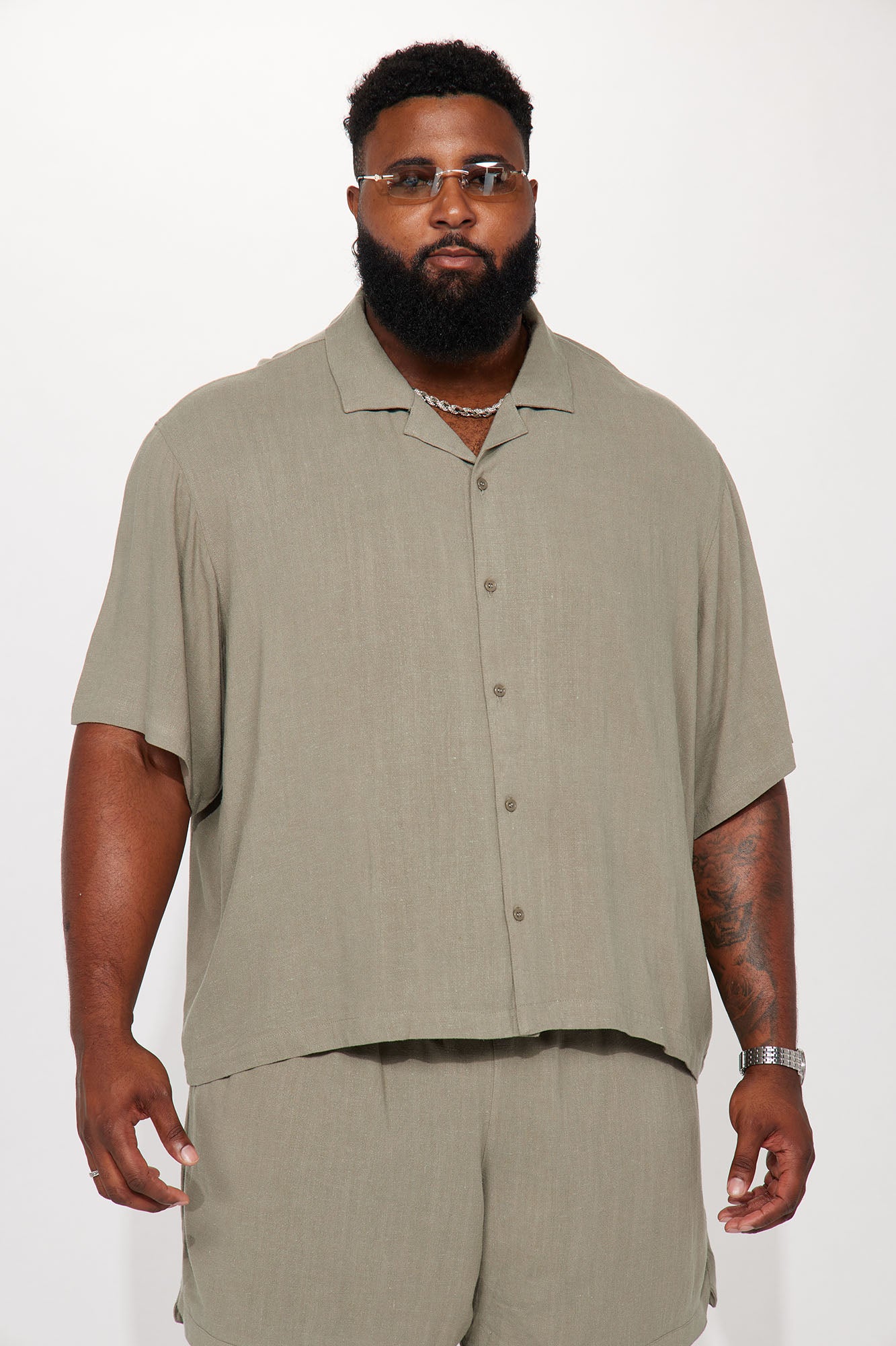 Can't Quit Textured Linen Button Up Shirt - Olive - Image 4