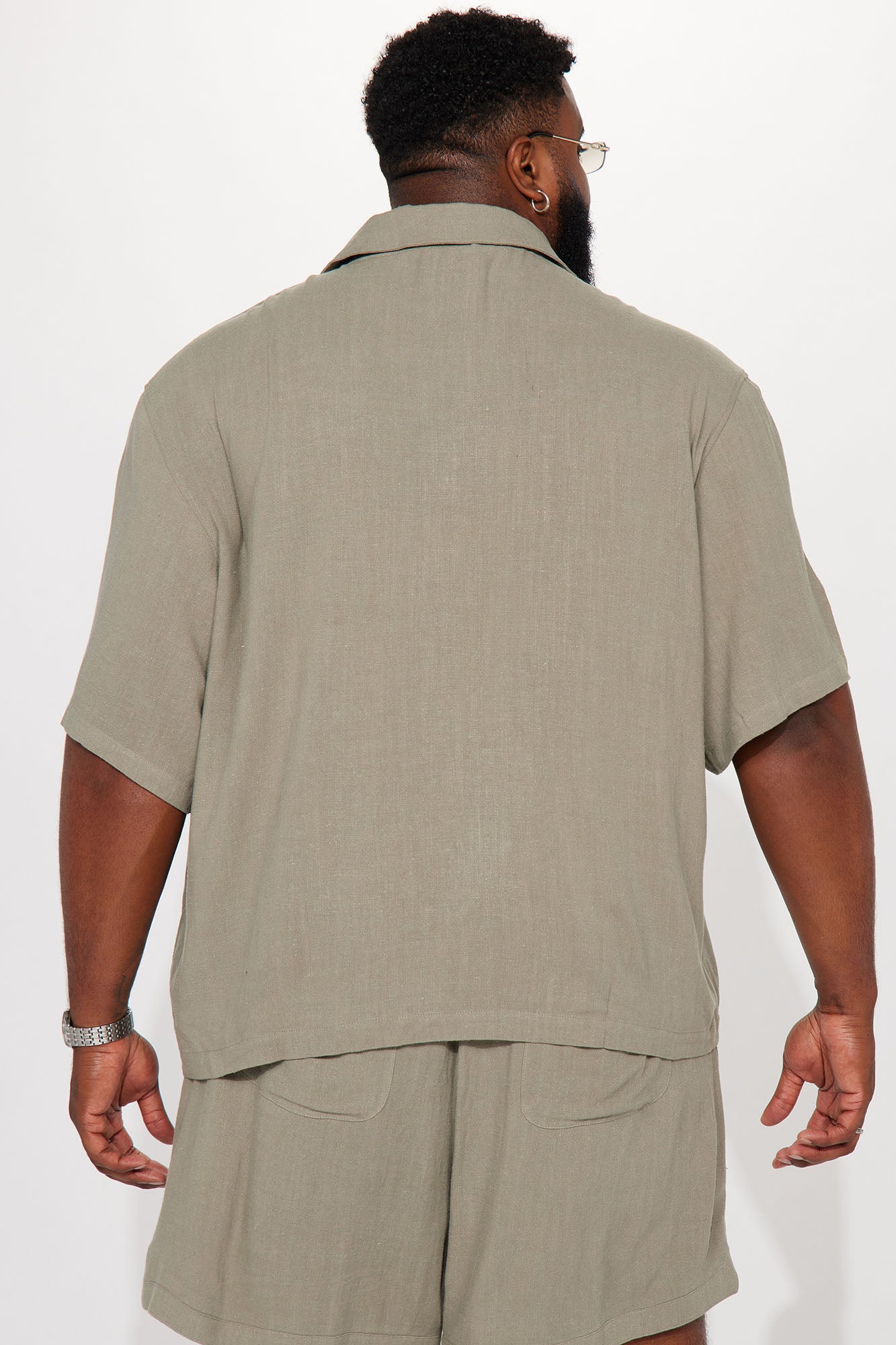 Can't Quit Textured Linen Button Up Shirt - Olive - Image 8