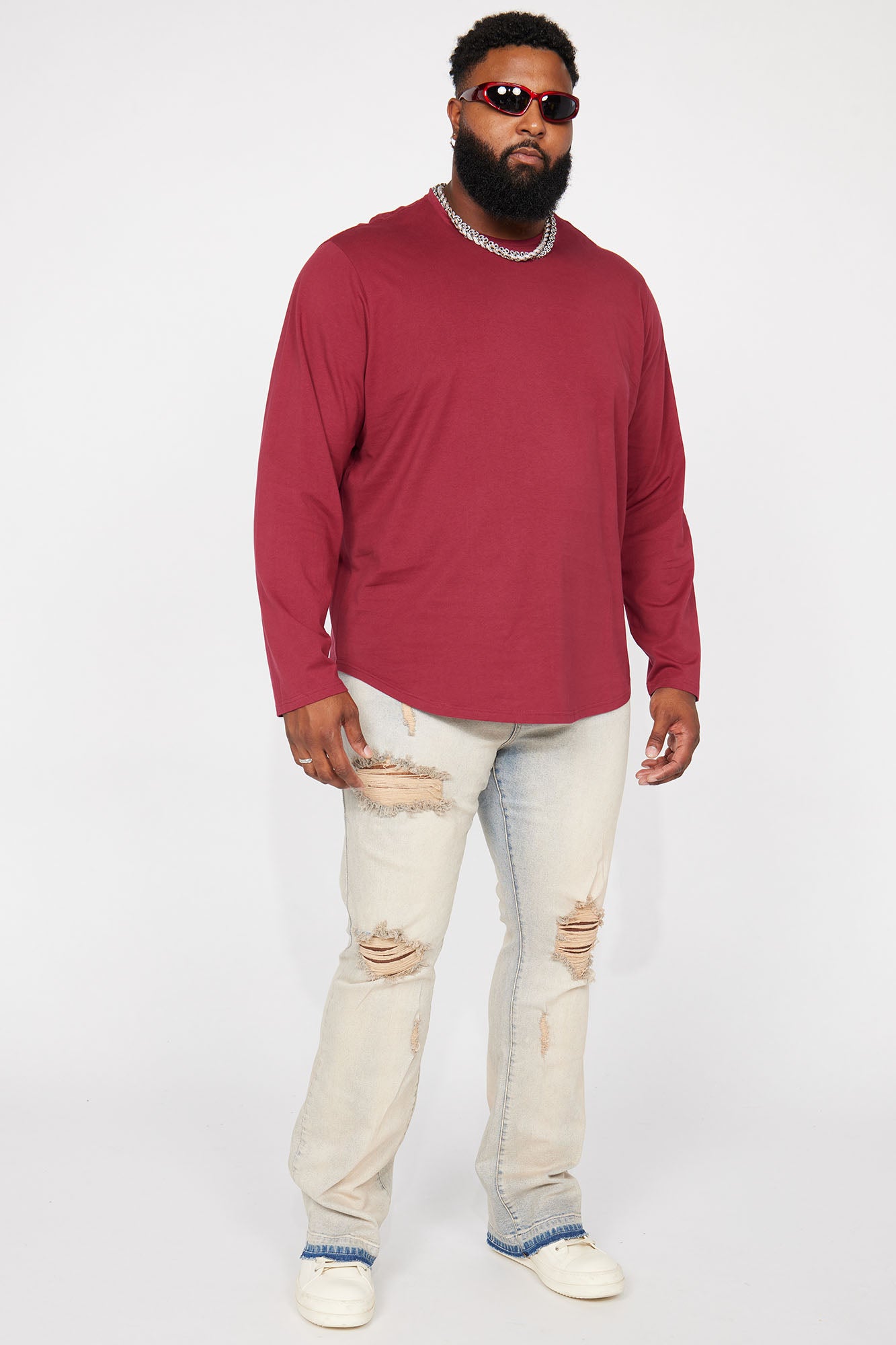 Essential Long Sleeve Scallop Tee - Burgundy - Image 5