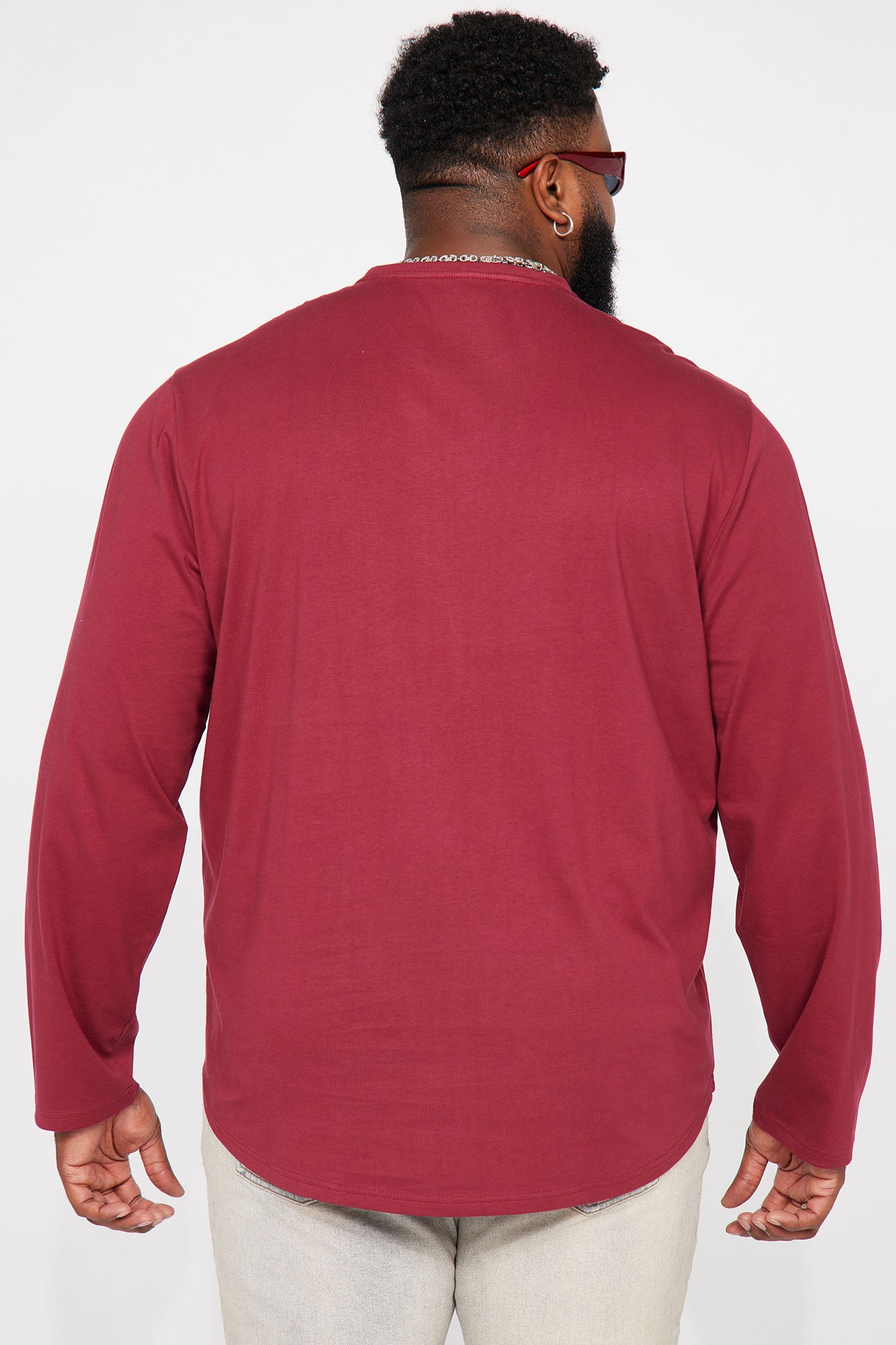 Essential Long Sleeve Scallop Tee - Burgundy - Image 6