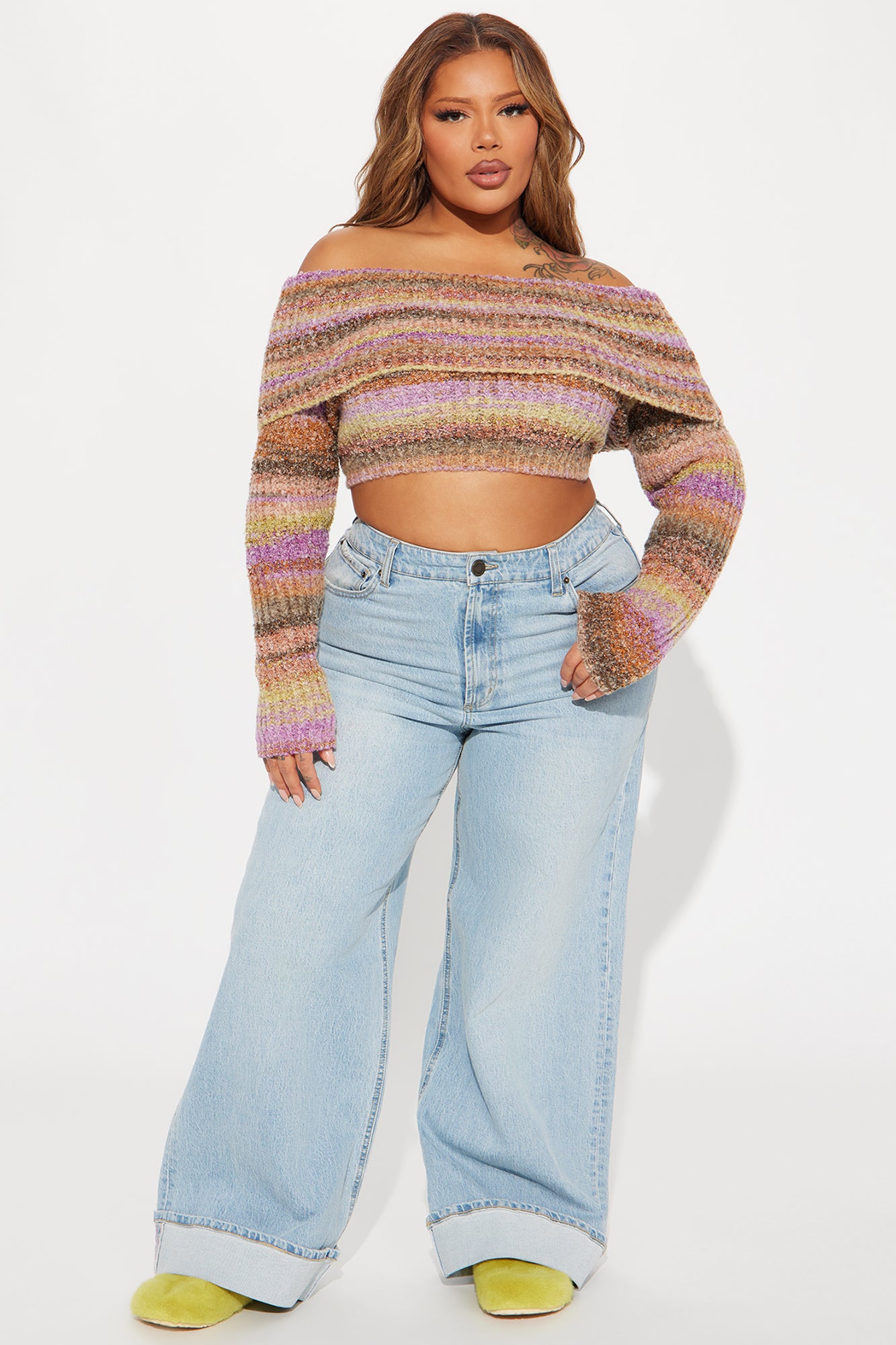 Autumn Leaves Off Shoulder Sweater - Purple/combo - Image 7