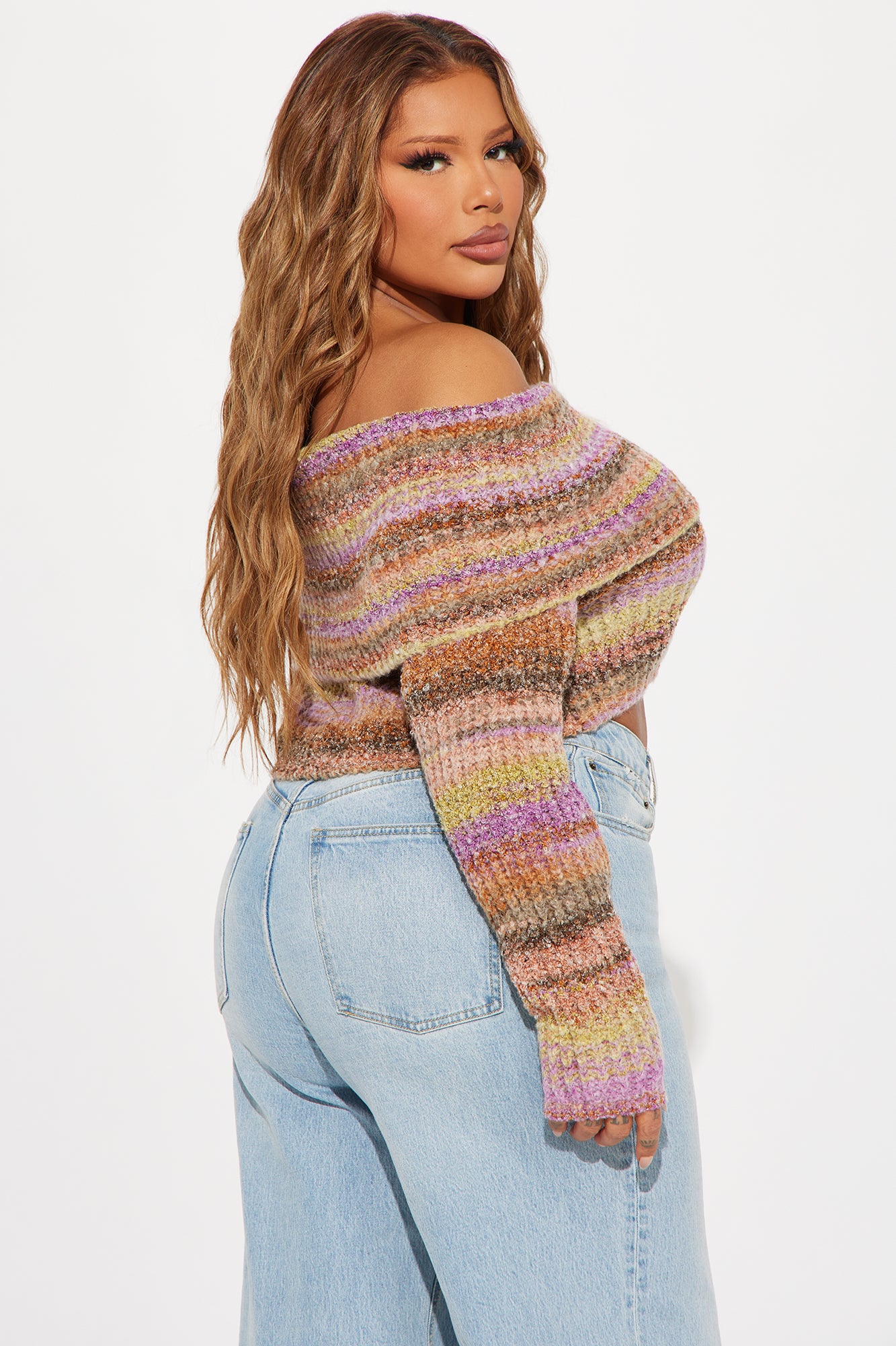 Autumn Leaves Off Shoulder Sweater - Purple/combo - Image 8