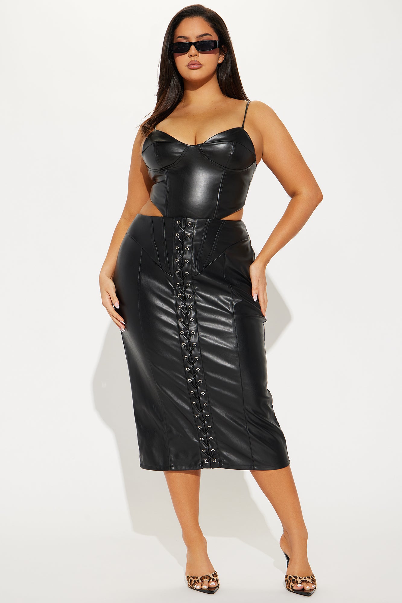 Better Together Faux Leather Midi Skirt - Black - Image 5