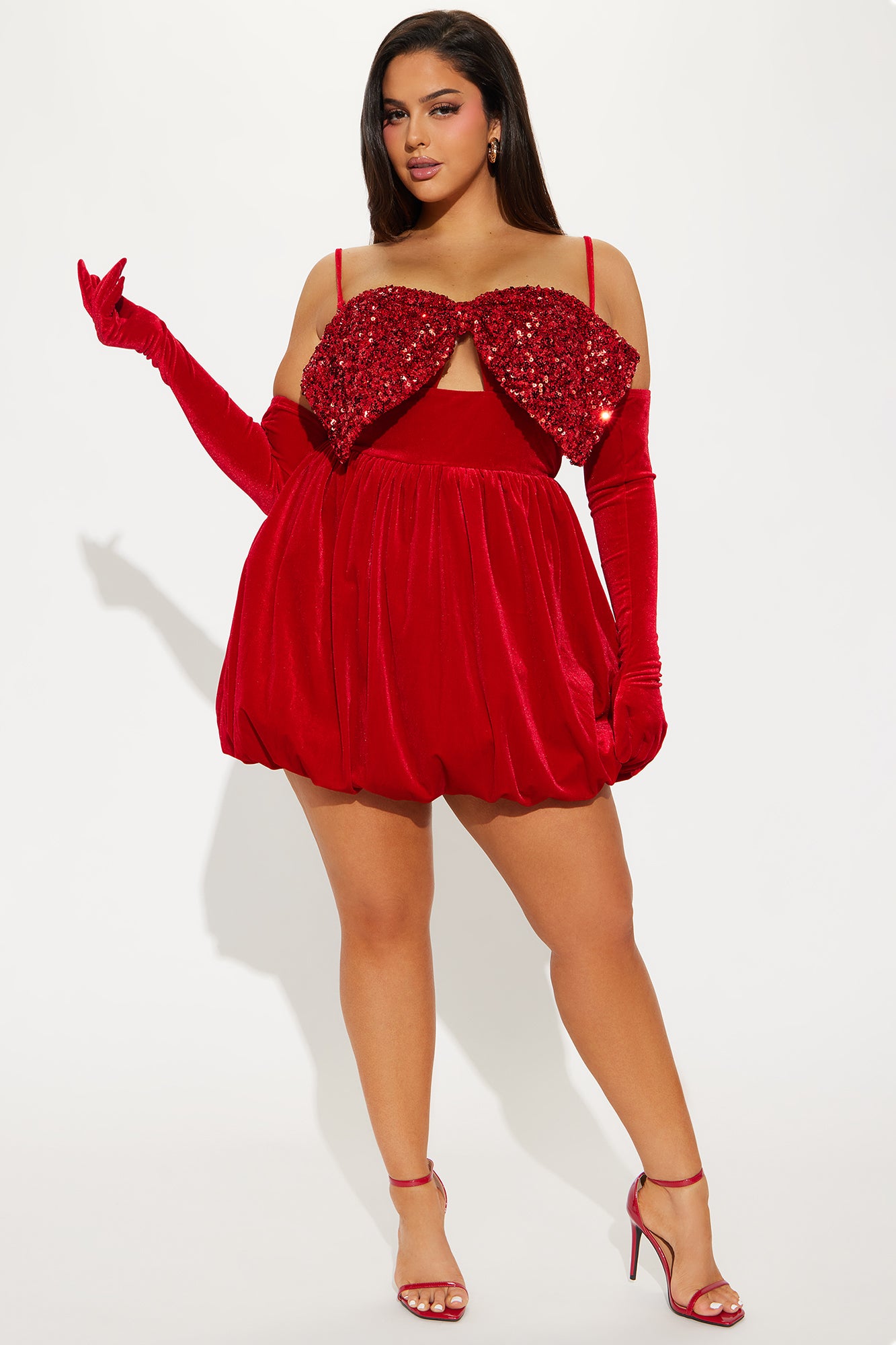 Clara Velvet Bubble Dress Set - Red - Image 6