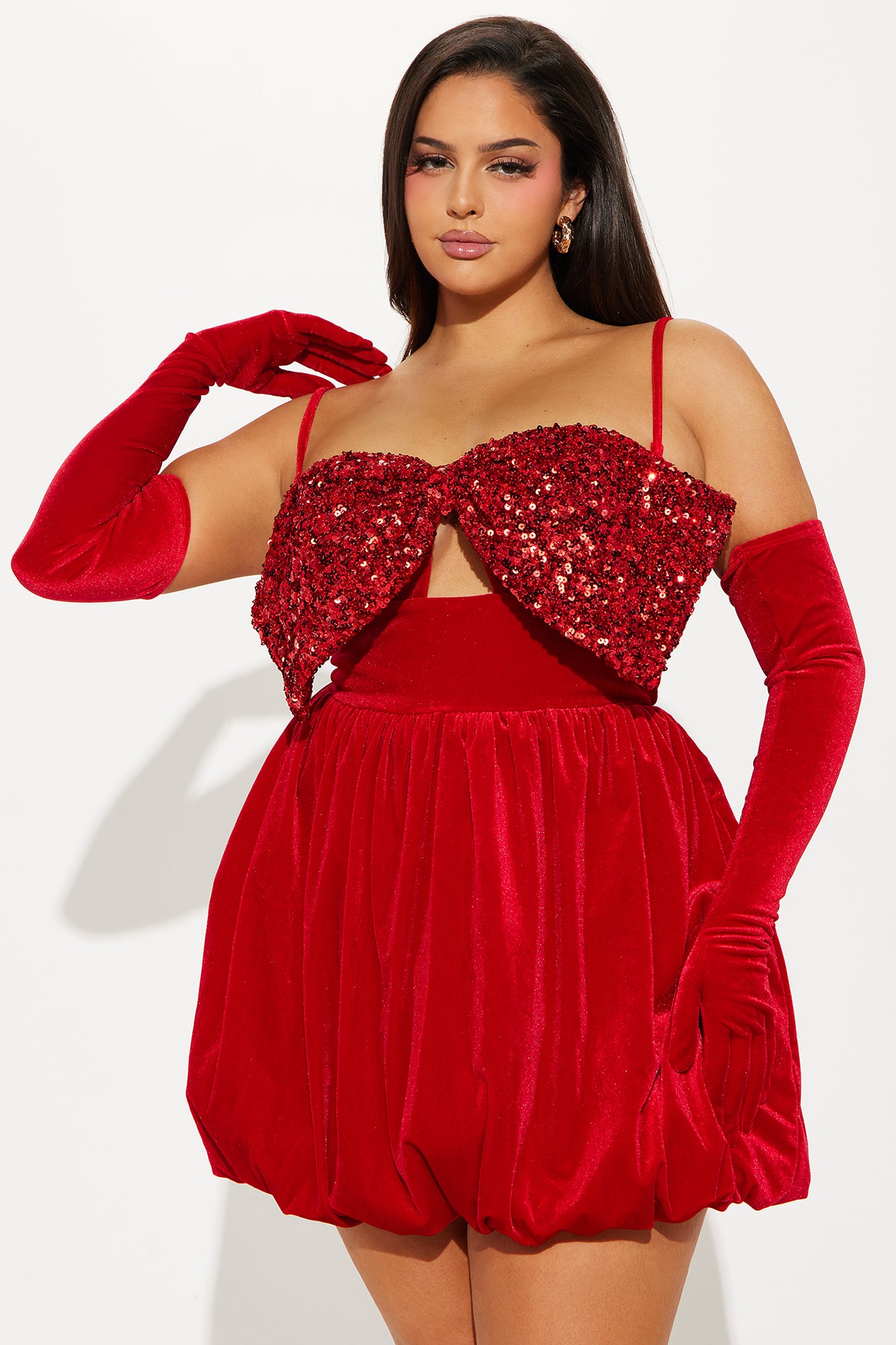 Clara Velvet Bubble Dress Set - Red - Image 7