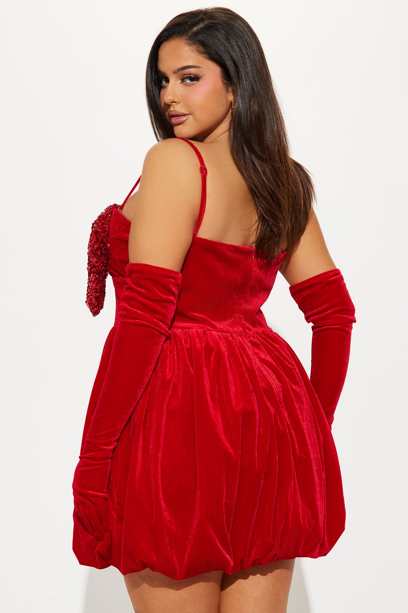 Clara Velvet Bubble Dress Set - Red - Image 8