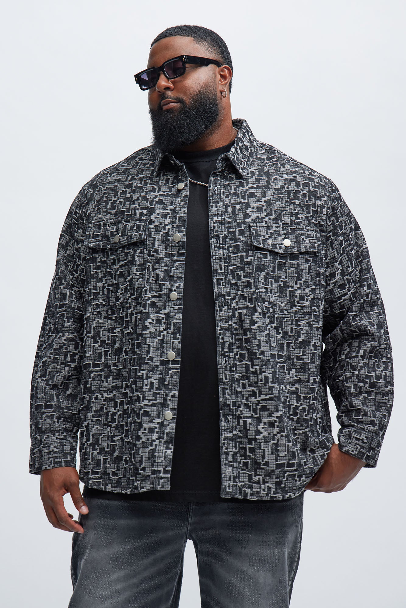 Arrow Jacquard Button Up Shirt - Black Wash - Image 5