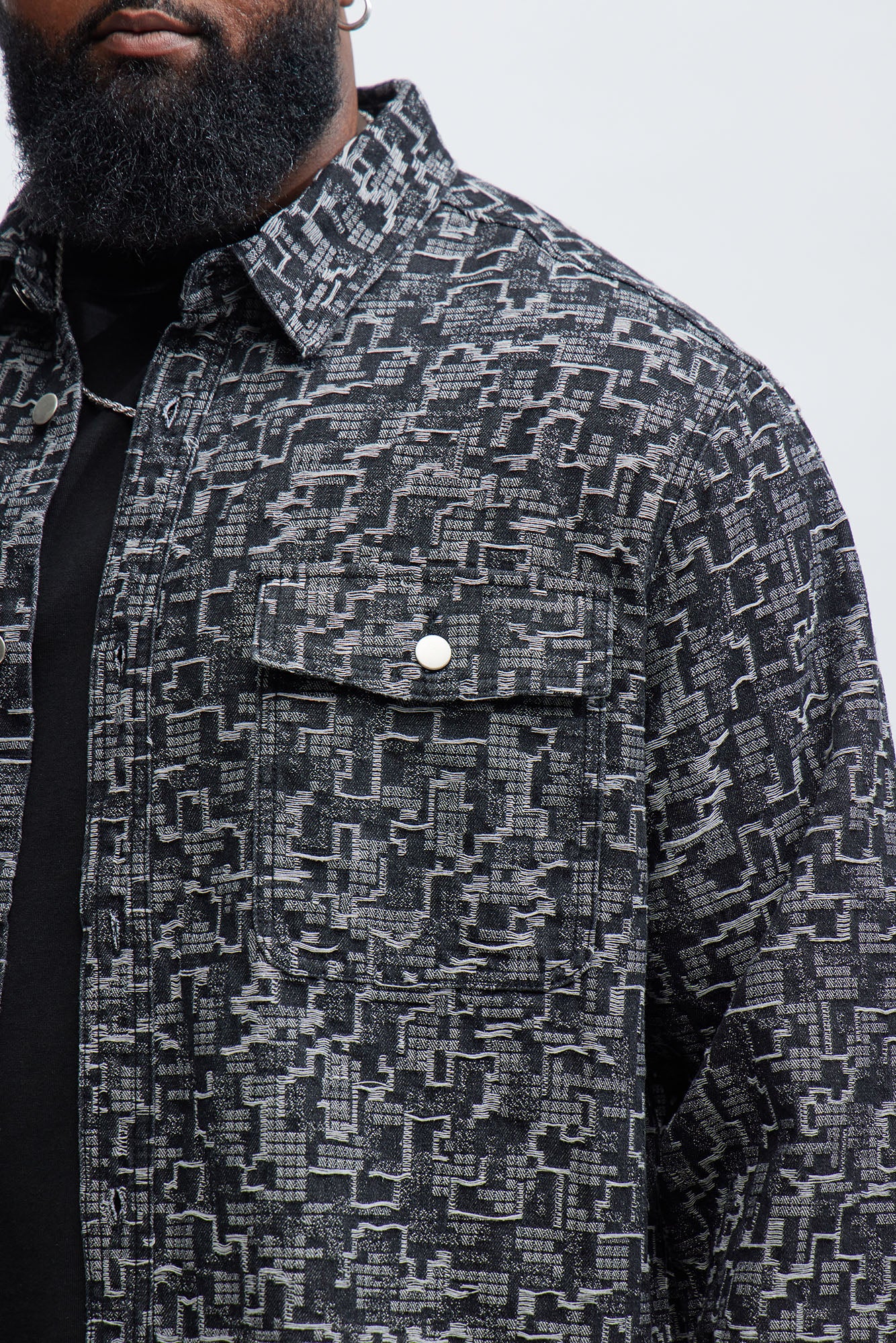 Arrow Jacquard Button Up Shirt - Black Wash - Image 6