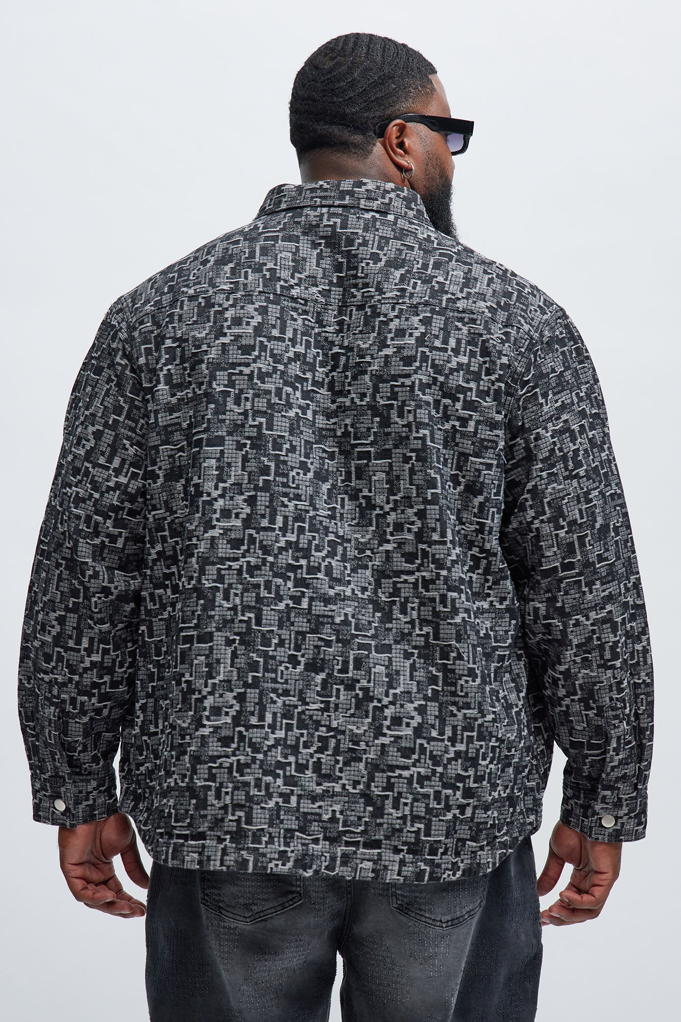 Arrow Jacquard Button Up Shirt - Black Wash - Image 8