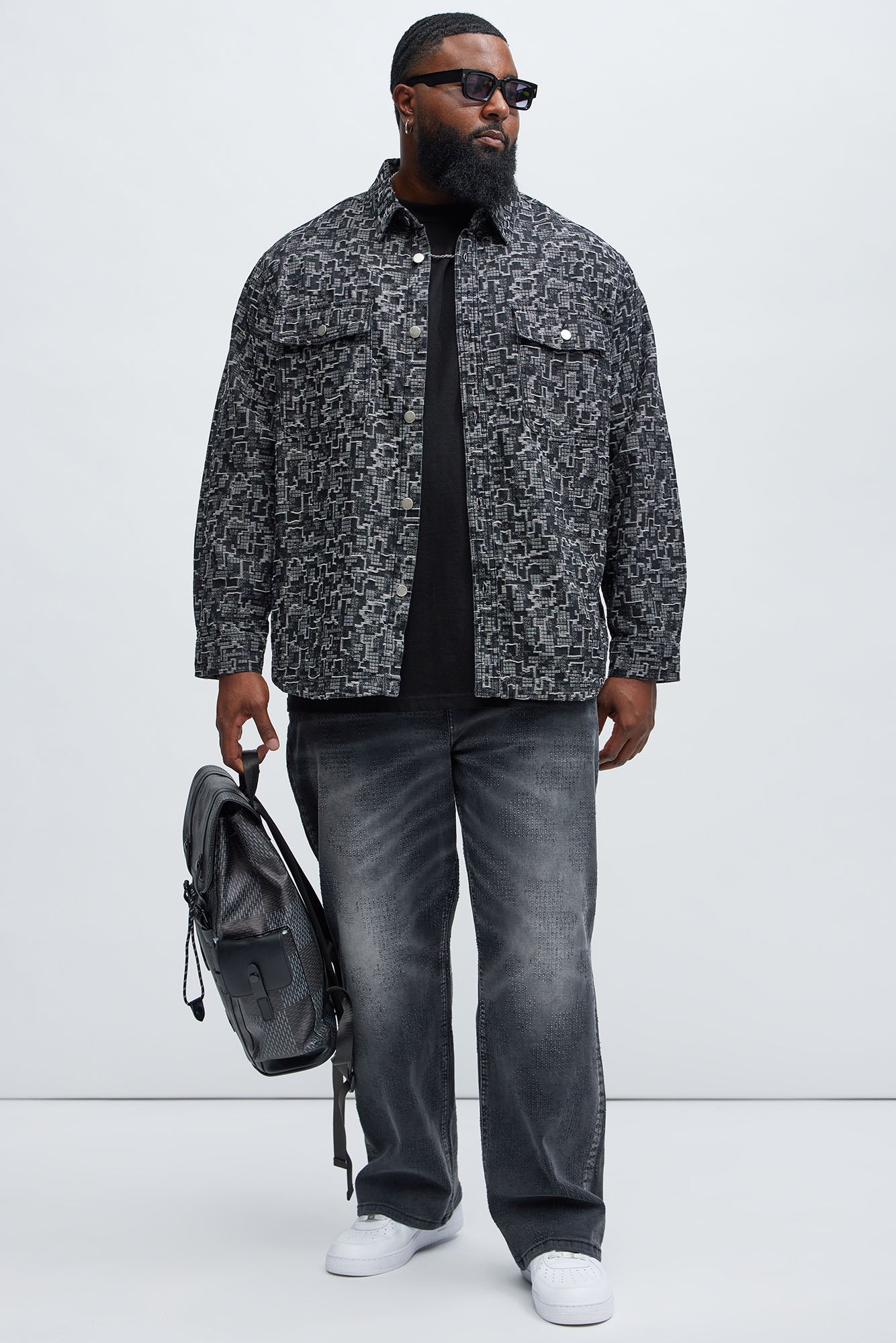 Arrow Jacquard Button Up Shirt - Black Wash - Image 7