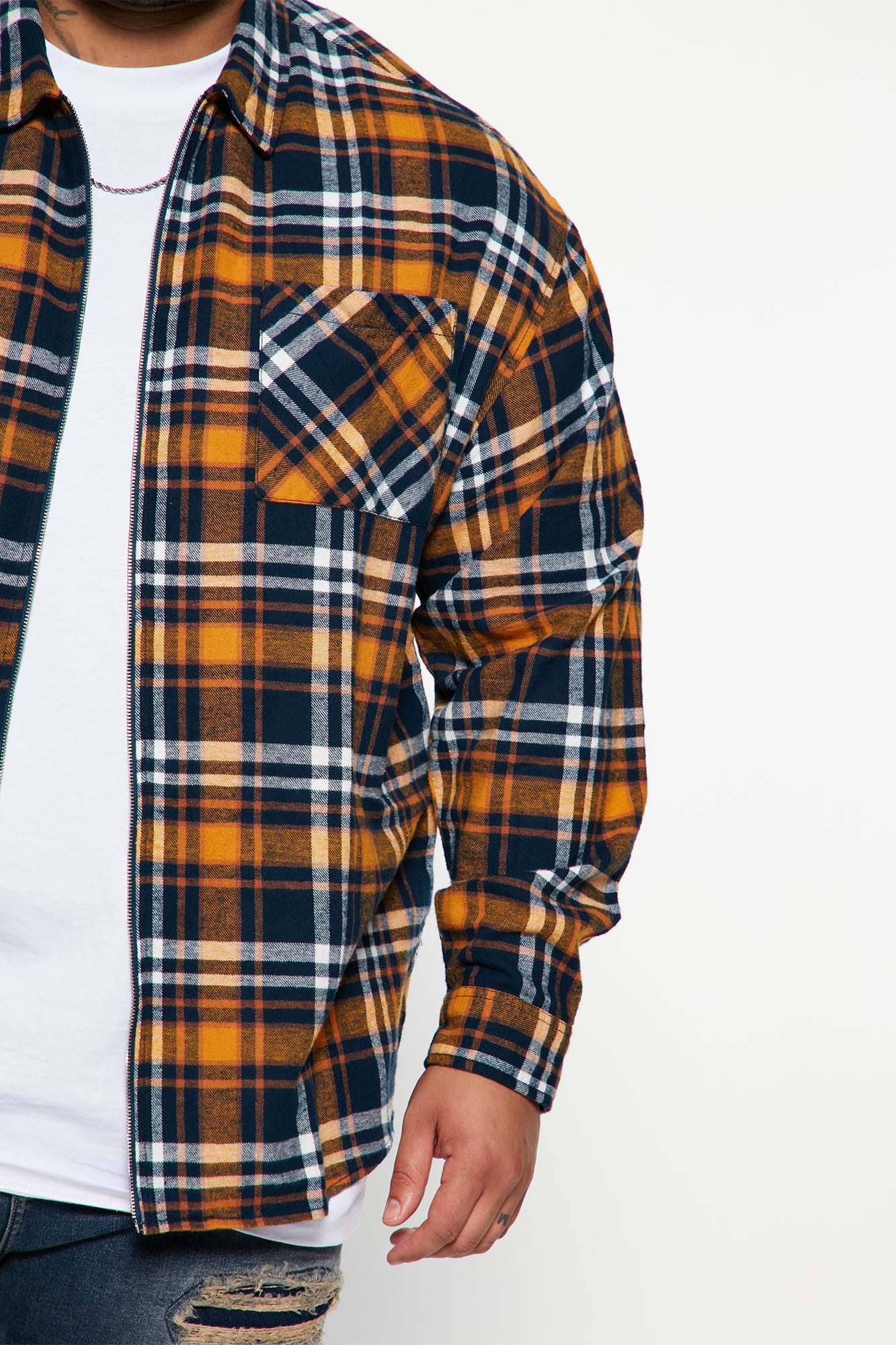 September Long Sleeve Zipper Flannel Shirt - Yellow/combo - Image 7