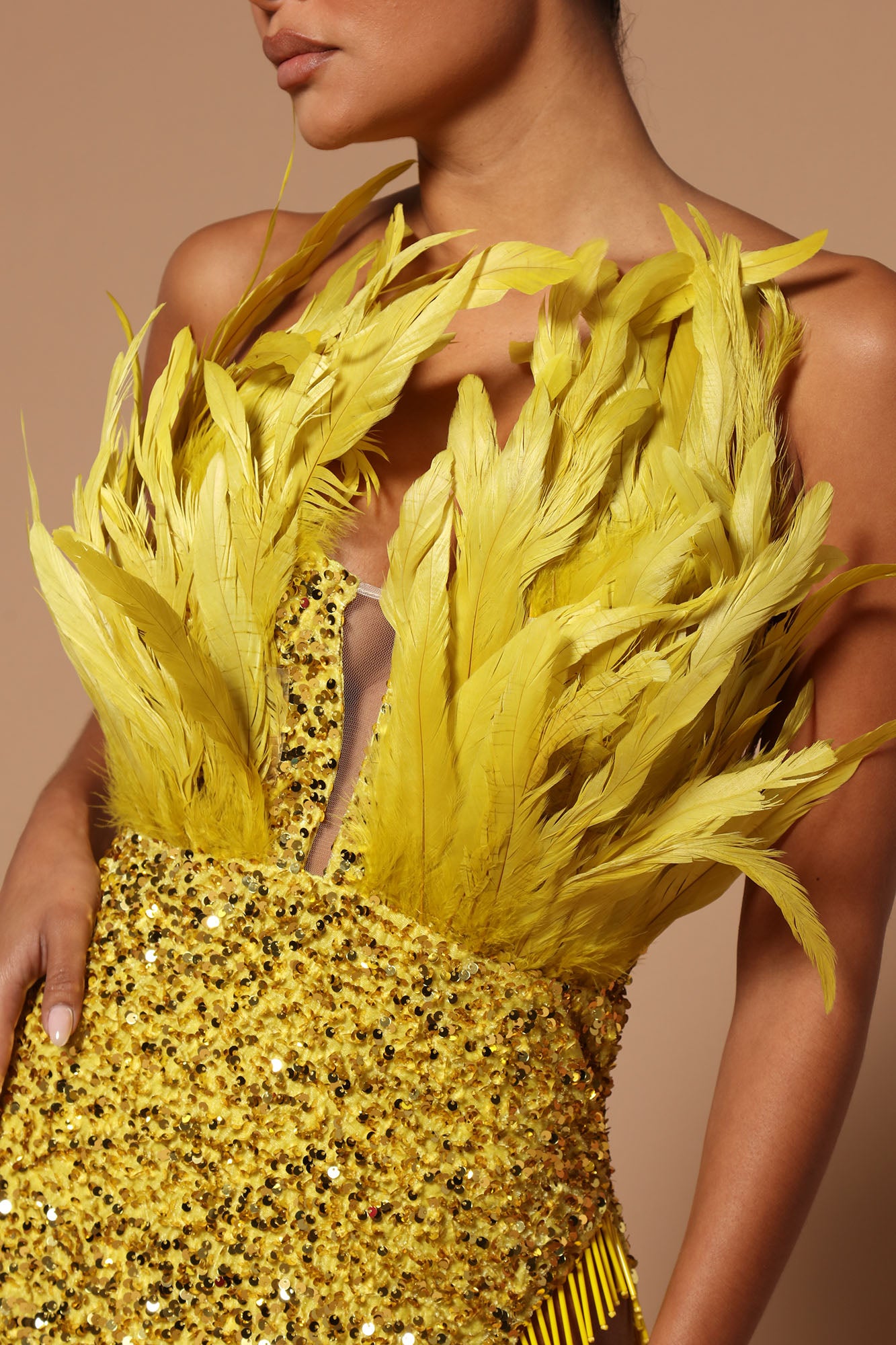 Angelina Feather Sequin Maxi Dress - Chartreuse - Image 3