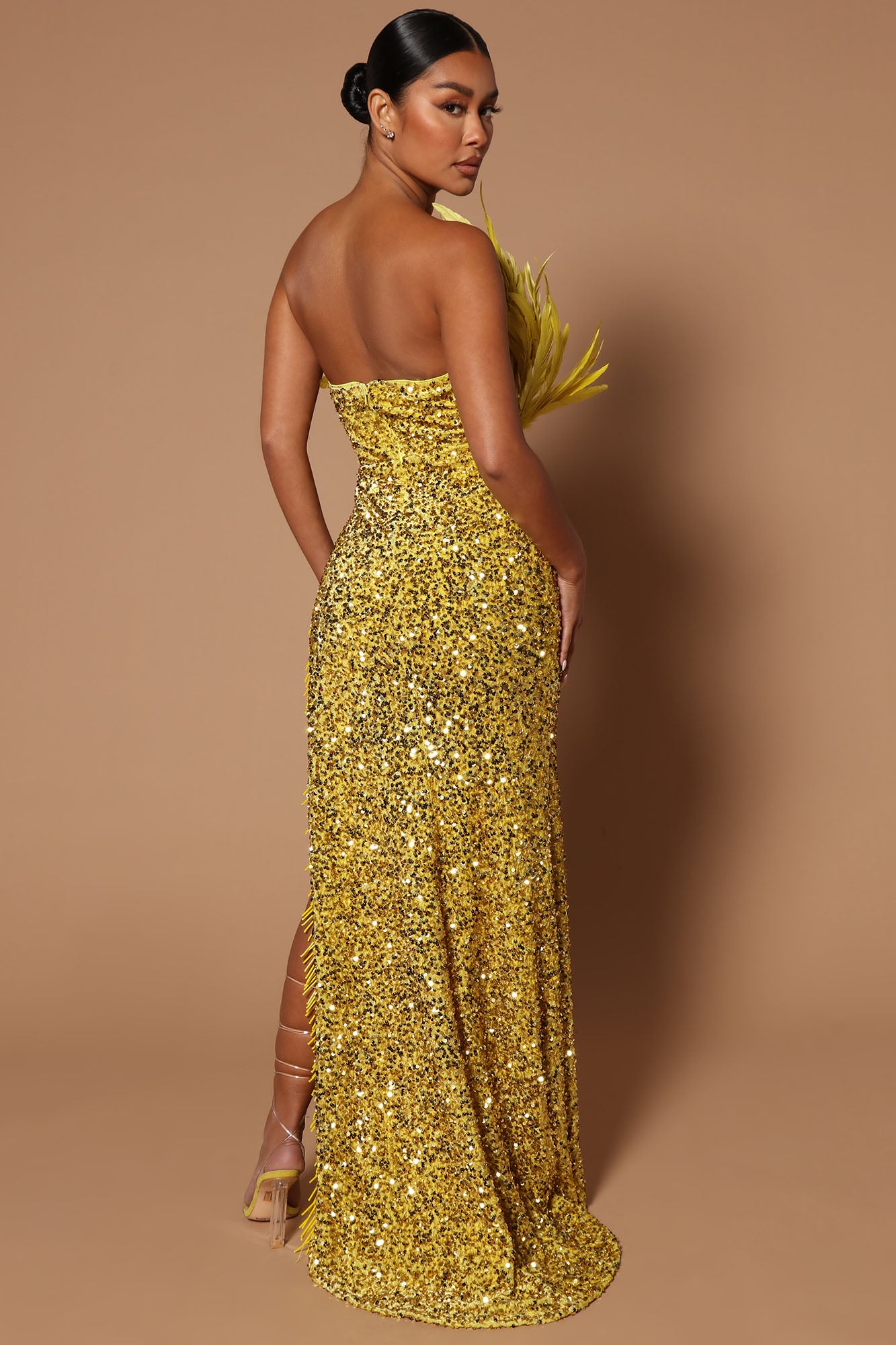 Angelina Feather Sequin Maxi Dress - Chartreuse - Image 4