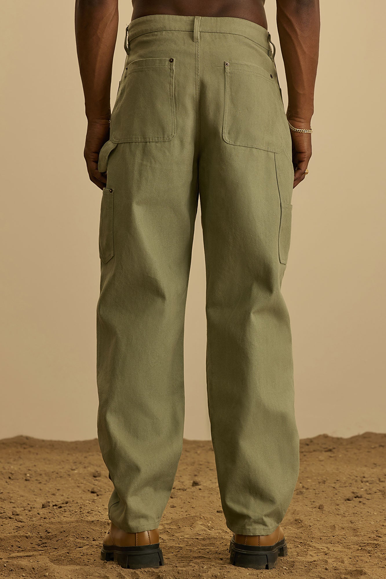 Alexander Double Knee Straight Utility Canvas Pants - Olive - Image 4